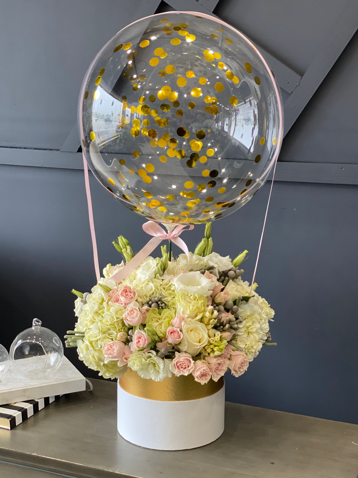 Luxury flower box with clear decorative balloon