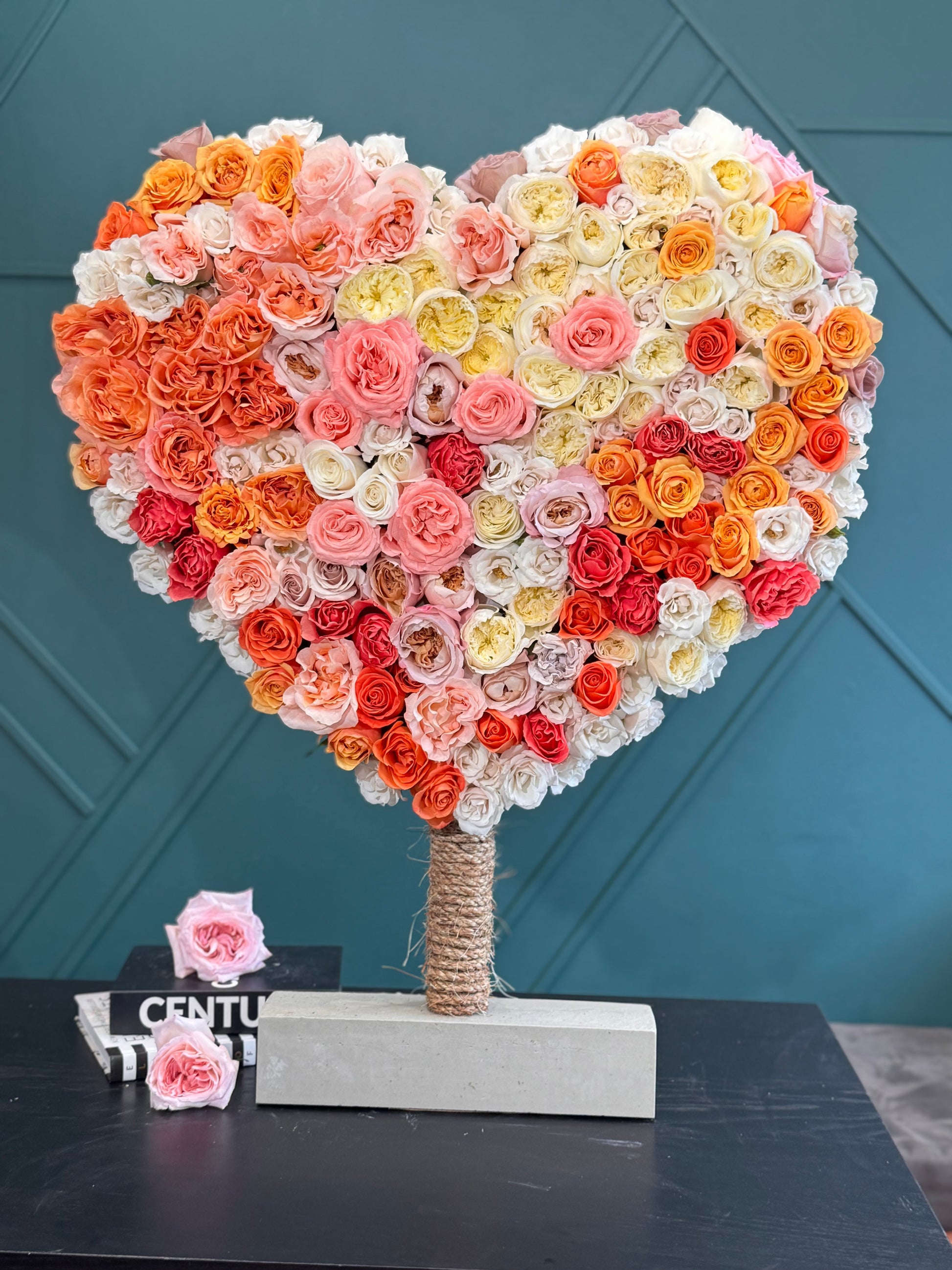Luxury oversized heart arrangement with premium garden roses