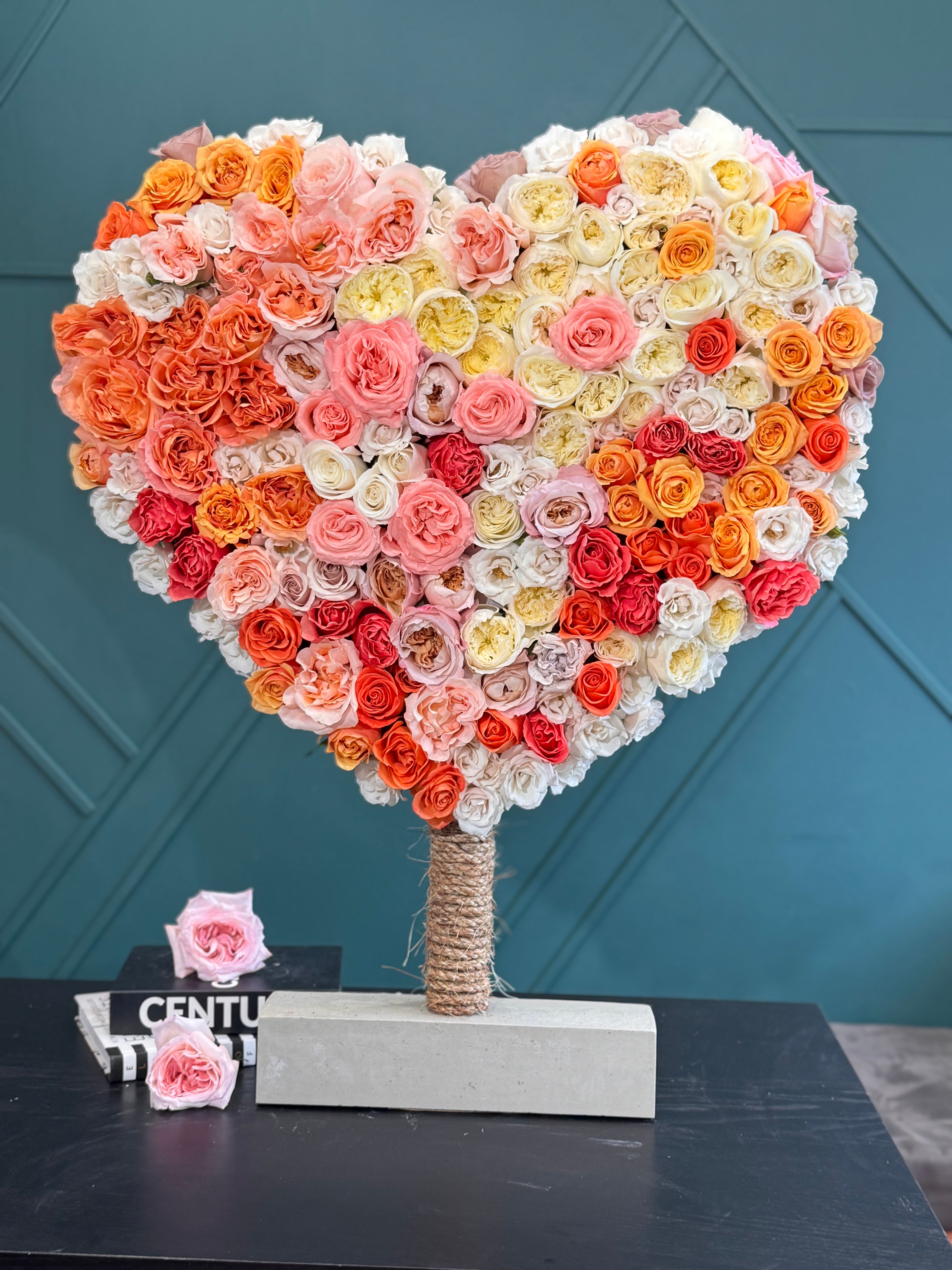 Luxury oversized heart arrangement with premium garden roses
