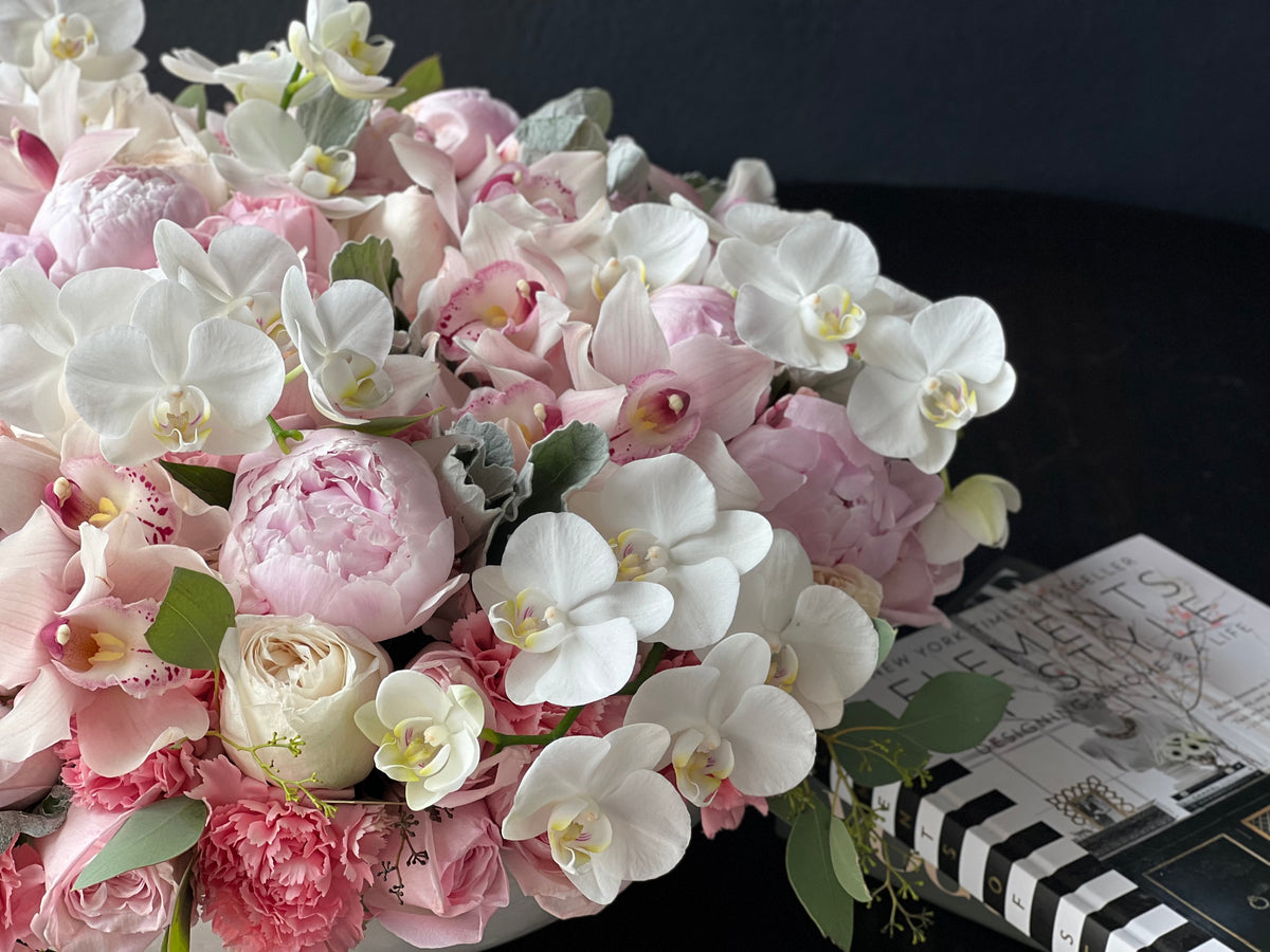 Luxury pastel peony rose and orchid arrangement Miami