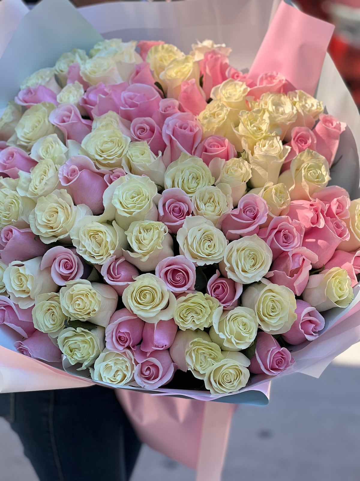 Luxury pink and white roses handcrafted by Luxury Flowers Miami