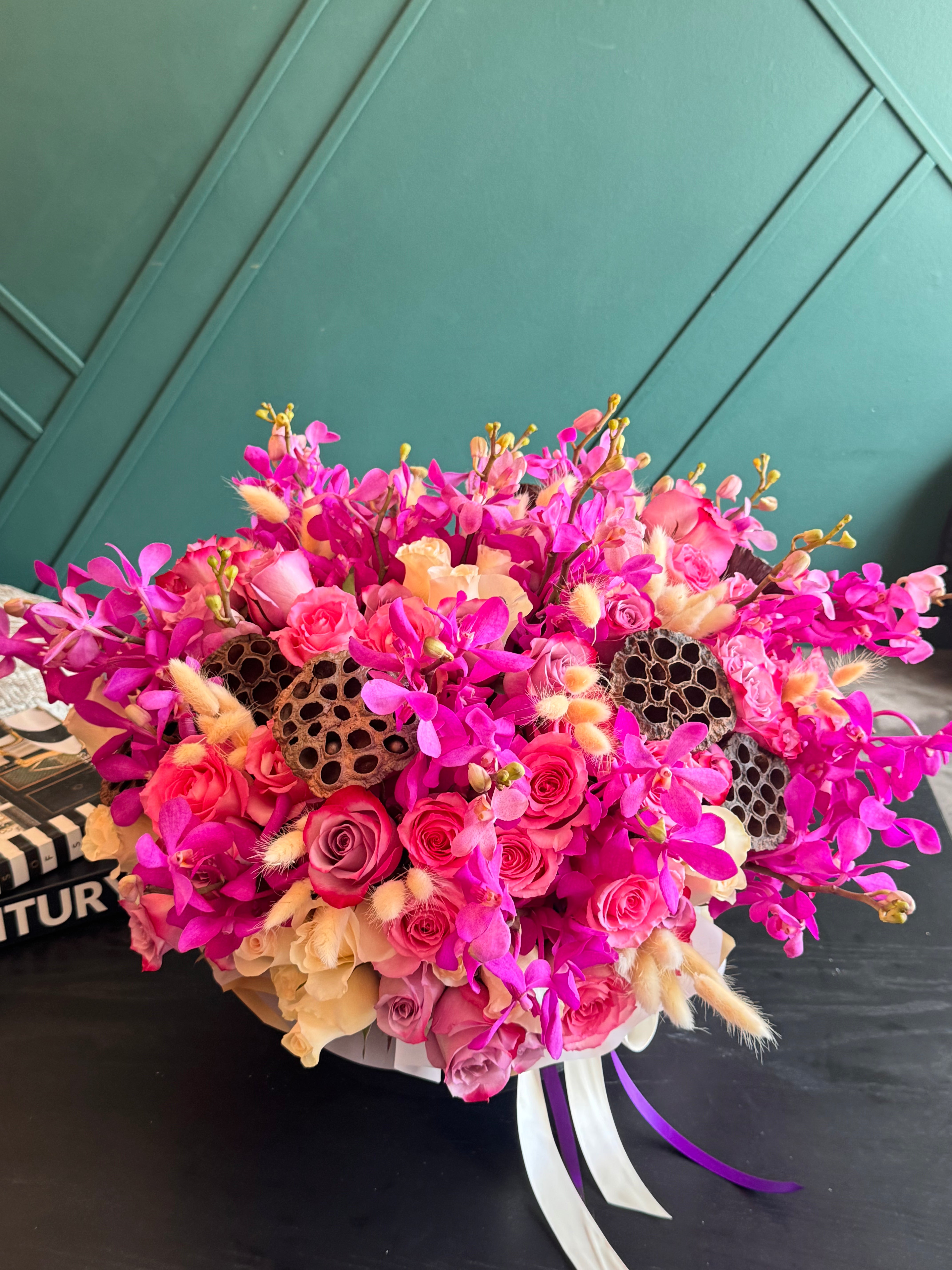 Luxury pink orchid and roses flower arrangement Miami