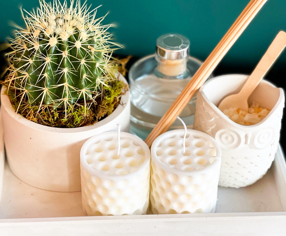 Luxury plant and candle gift set on cement tray
