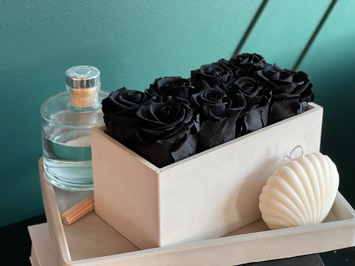 Luxury preserved black roses arrangement in Miami