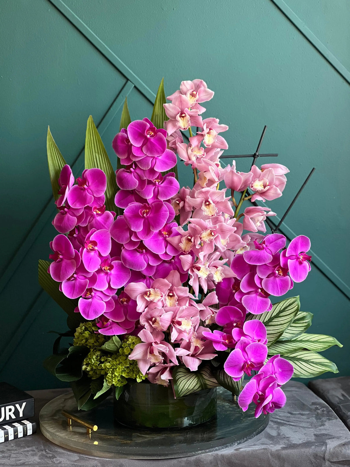 Luxury purple orchid arrangement handcrafted in Miami