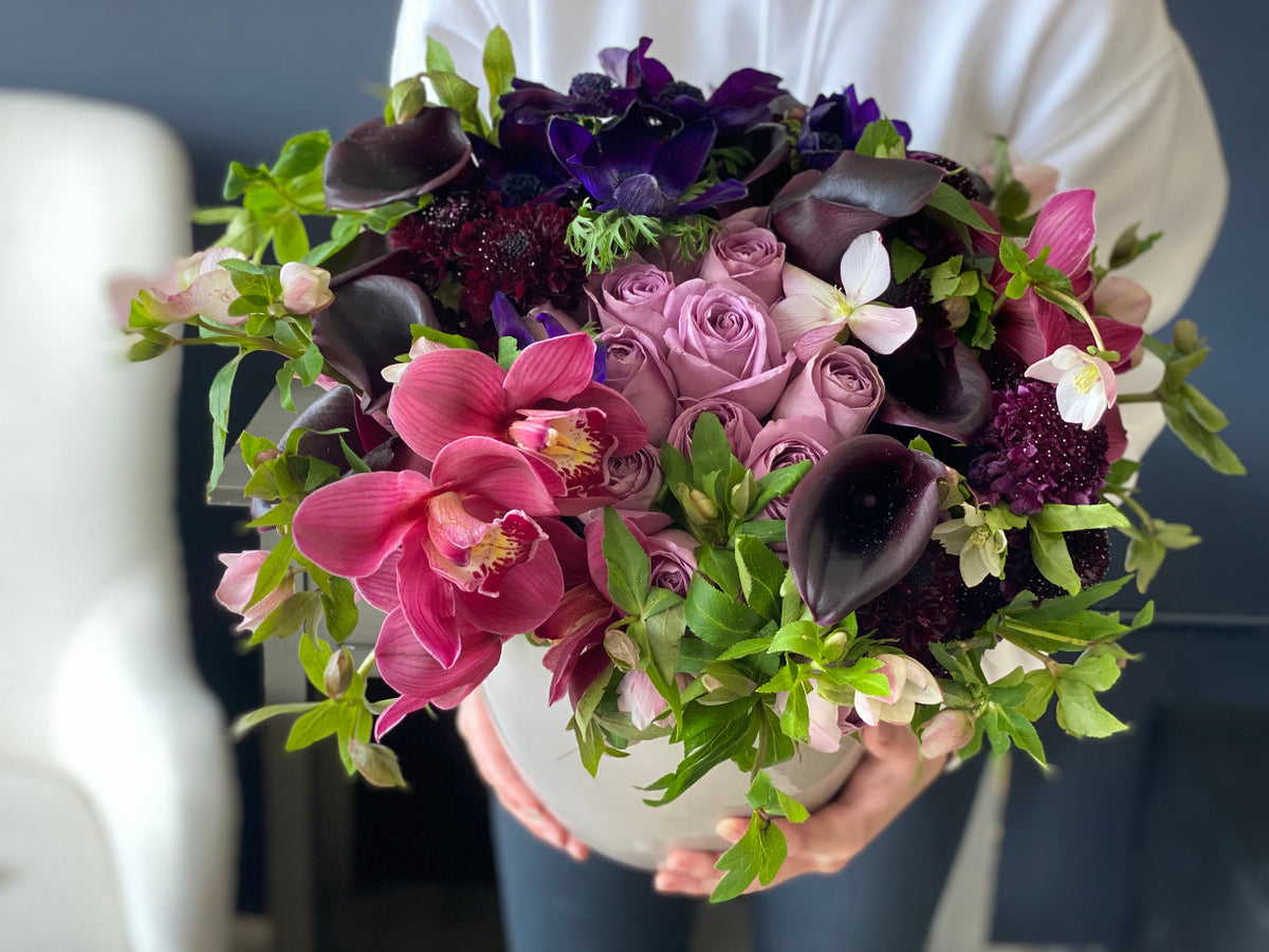 Luxury purple roses and orchids arrangement Miami