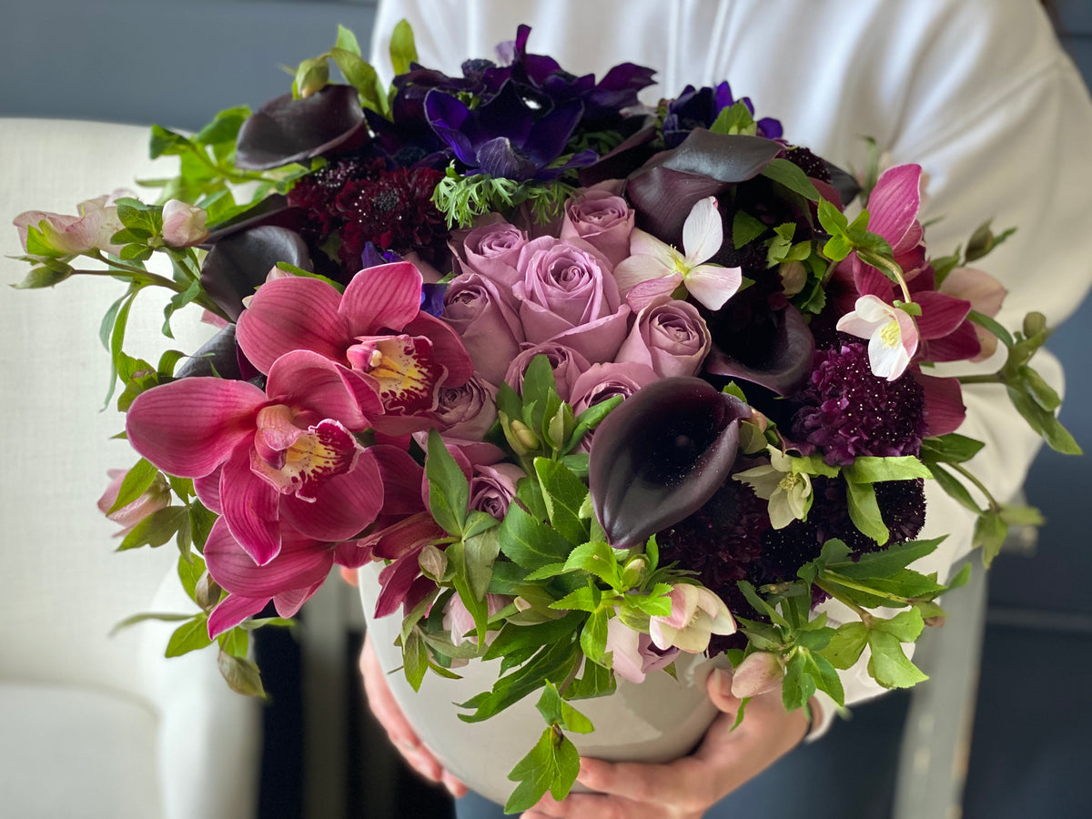 Luxury purple roses orchids and calla lilies Miami