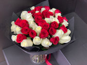 Luxury red and white rose bouquet handcrafted in Miami Beach
