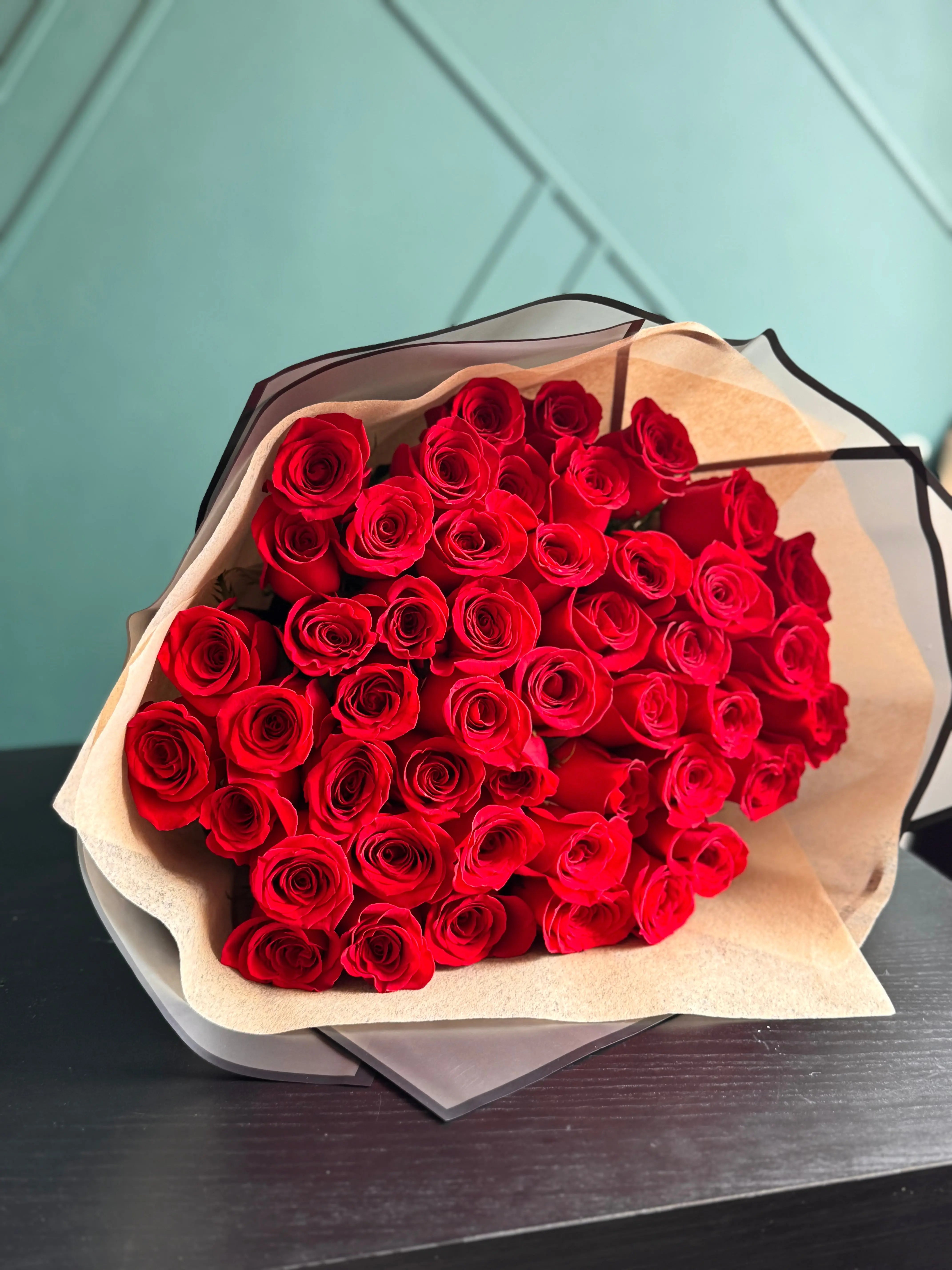 Luxury red rose bouquet with 50 fresh roses by Luxury Flowers Miami