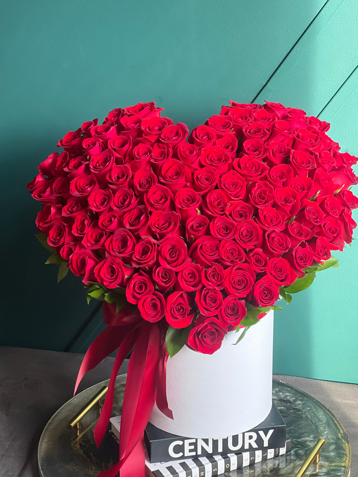 Luxury red roses heart box for delivery in Miami