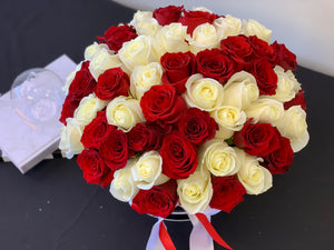 Luxury rose box with 100 fresh red and white roses