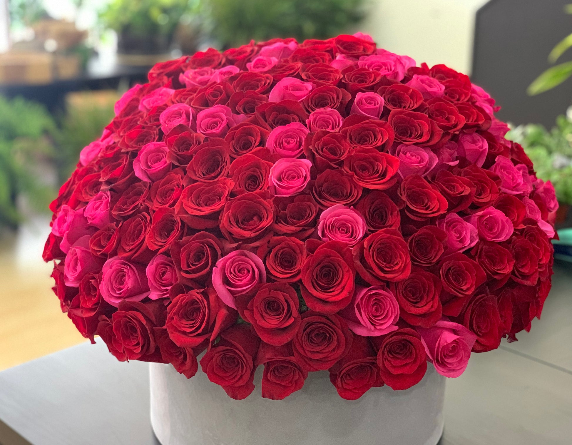 Luxury rose box with red and hot pink roses in Miami