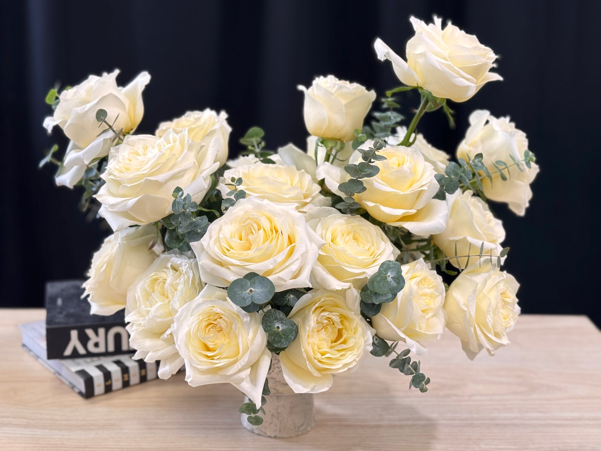 Luxury white French rose arrangement Miami Beach