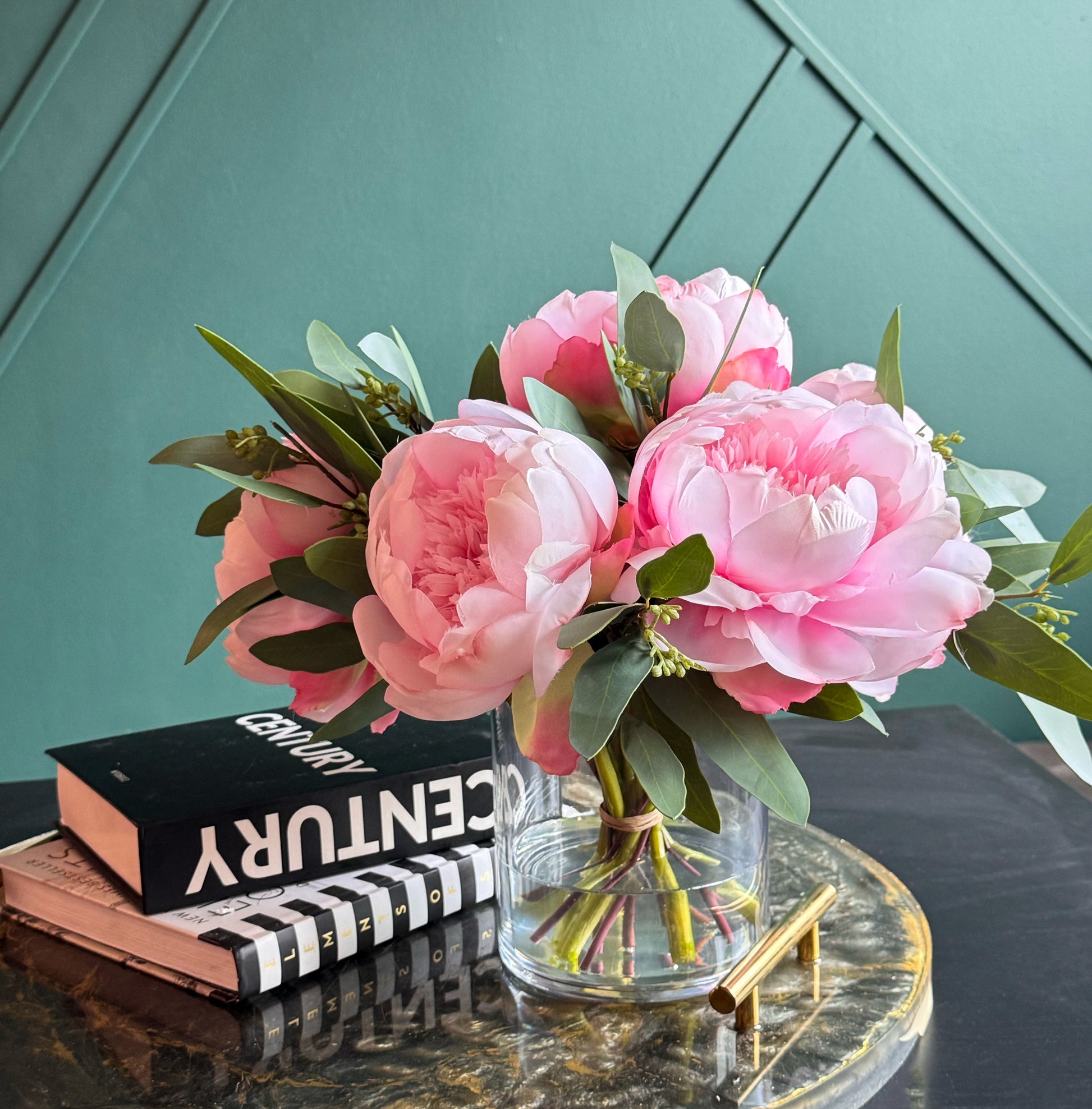 Maintenance-free pink peony floral arrangement designed for contemporary living spaces.
