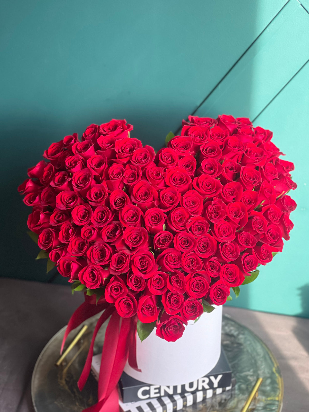 Midnight Love red rose heart arrangement by Luxury Flowers Miami