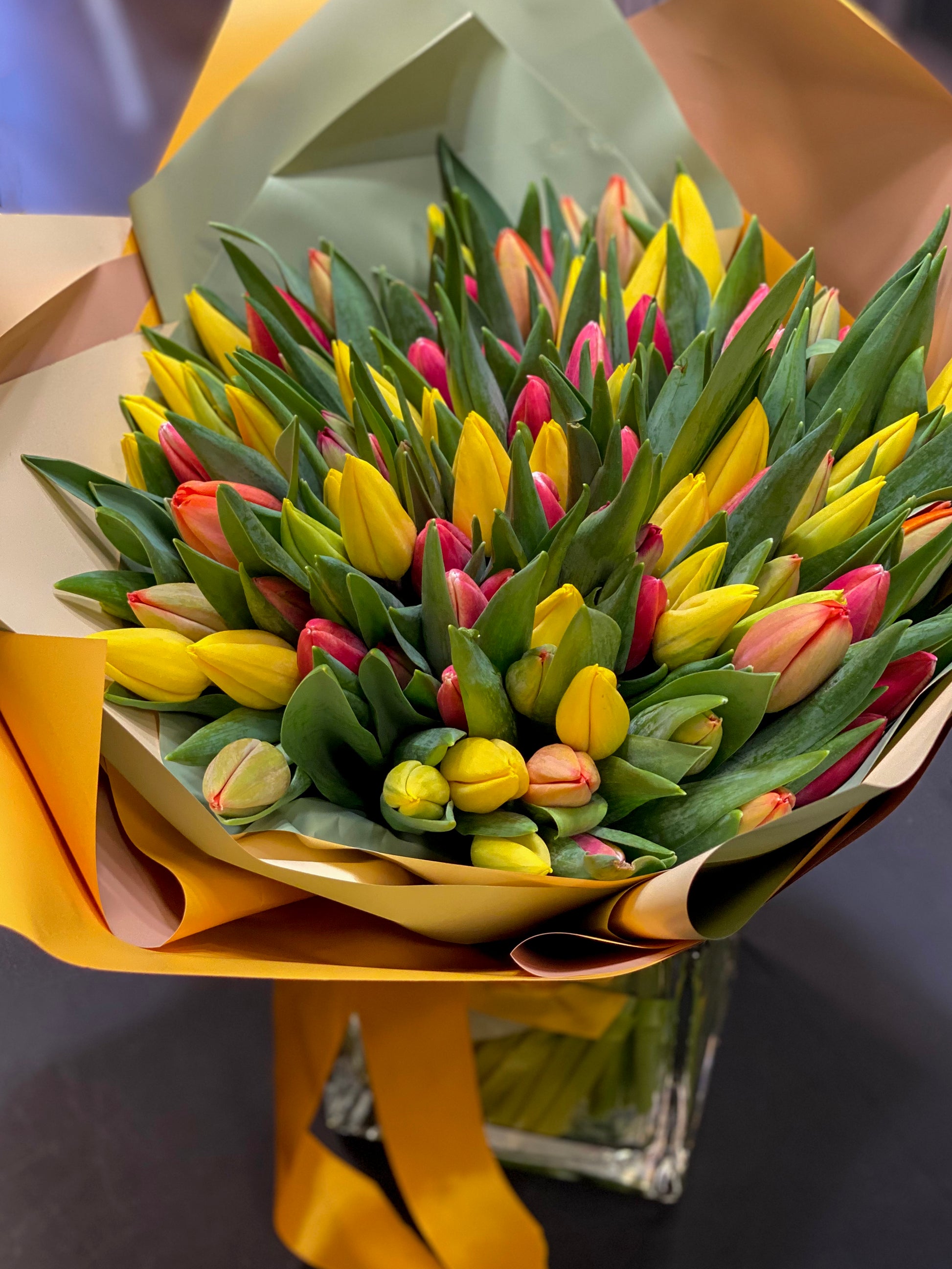 Mixed tulips in a vase for just-because flower delivery
