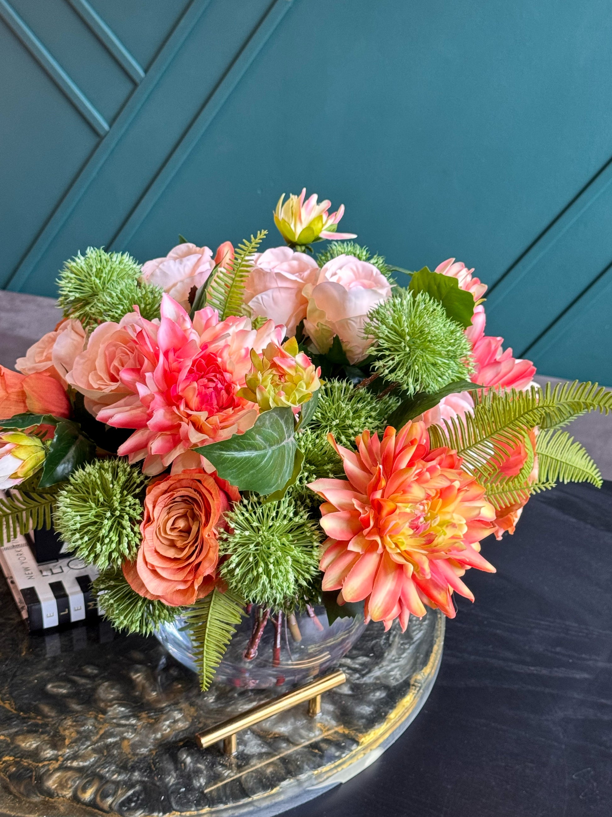 Modern faux floral arrangement handcrafted by Luxury Flowers Miami.
