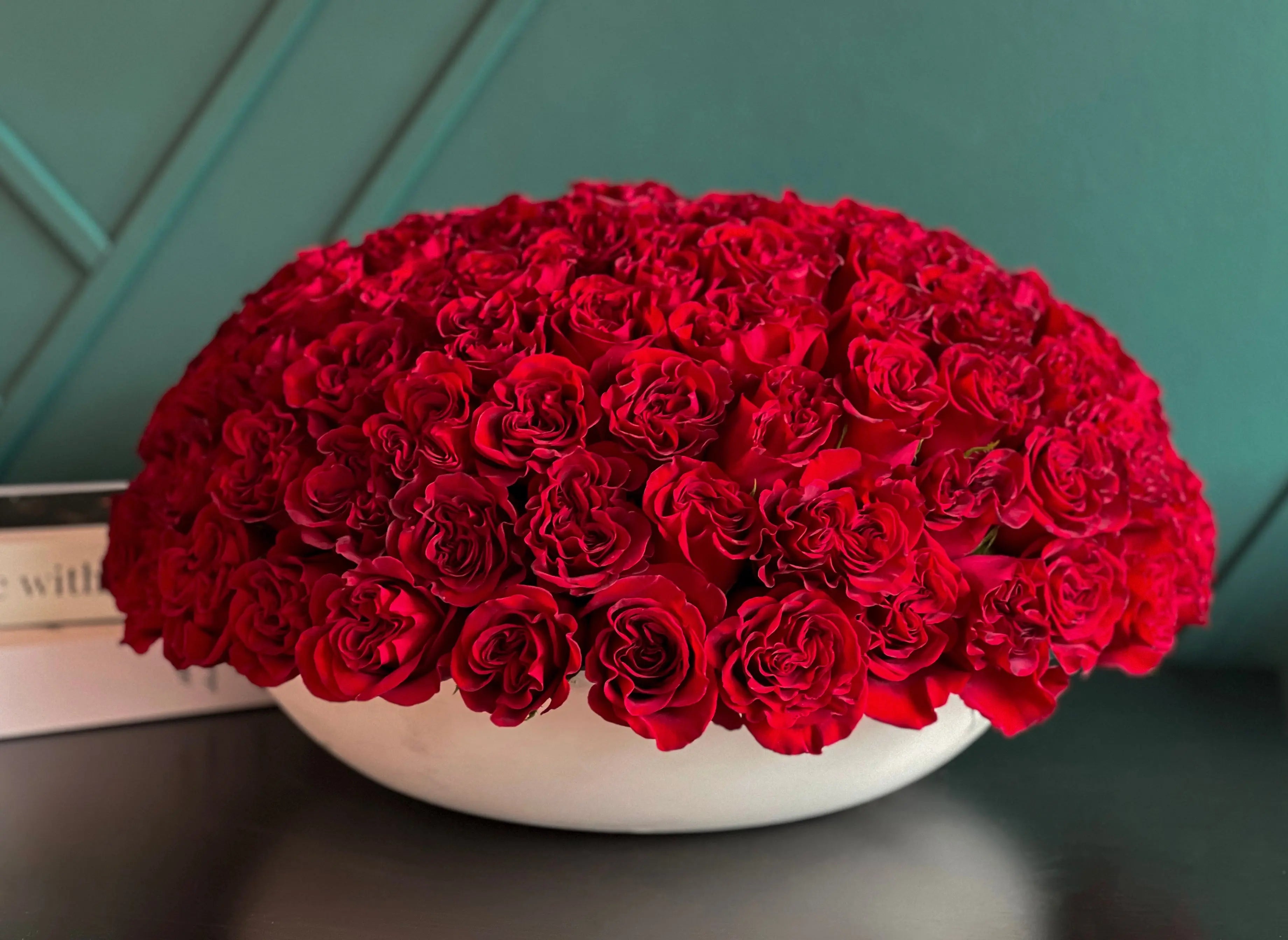 Modern red rose centerpiece 