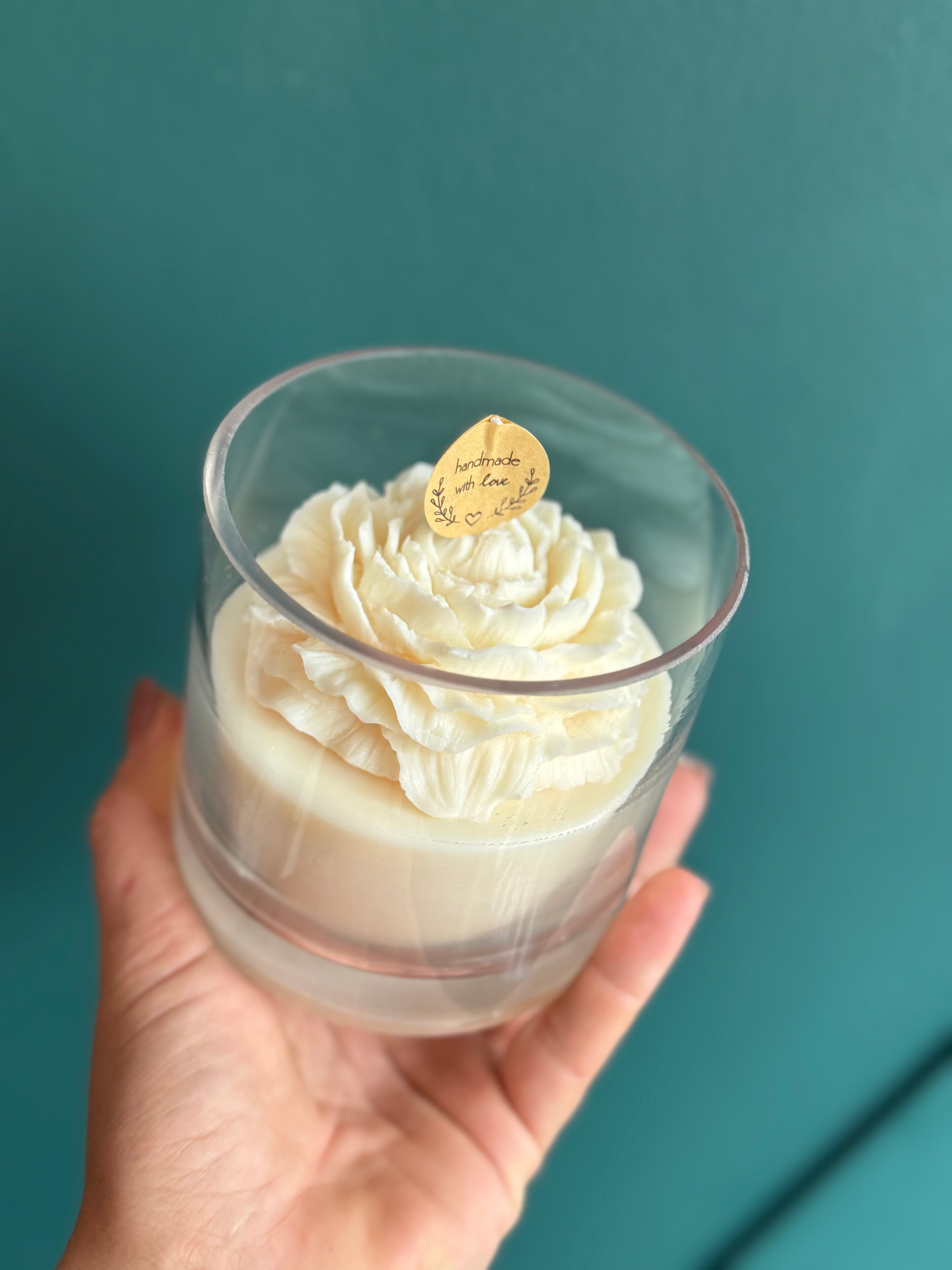 Natural soy wax flower candle with peony design