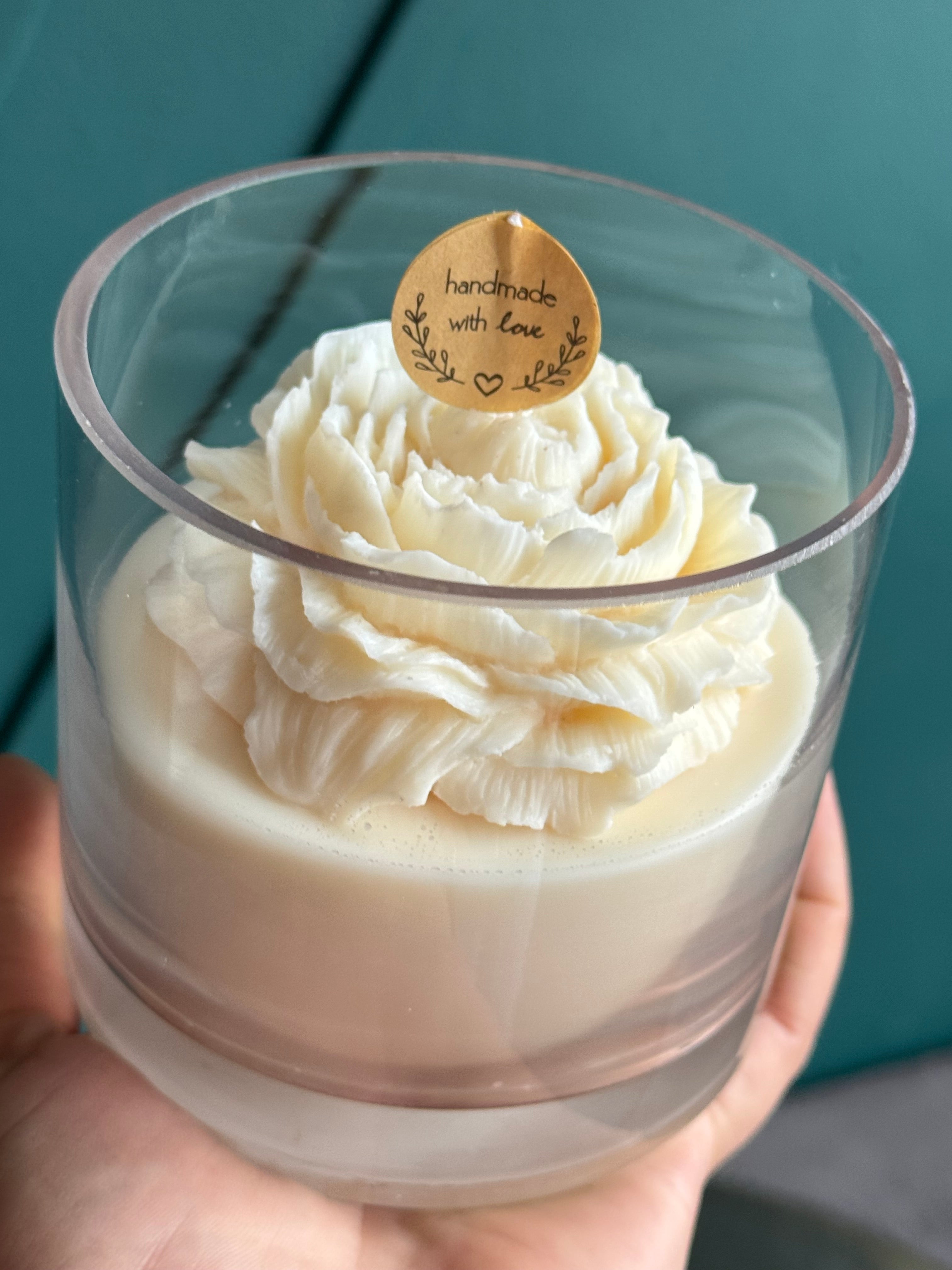 Natural soy wax peony flower candle handmade with love