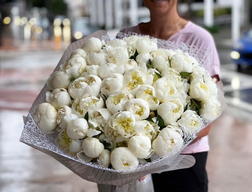 Oversized 100 white peonies arrangement in Miami Beach