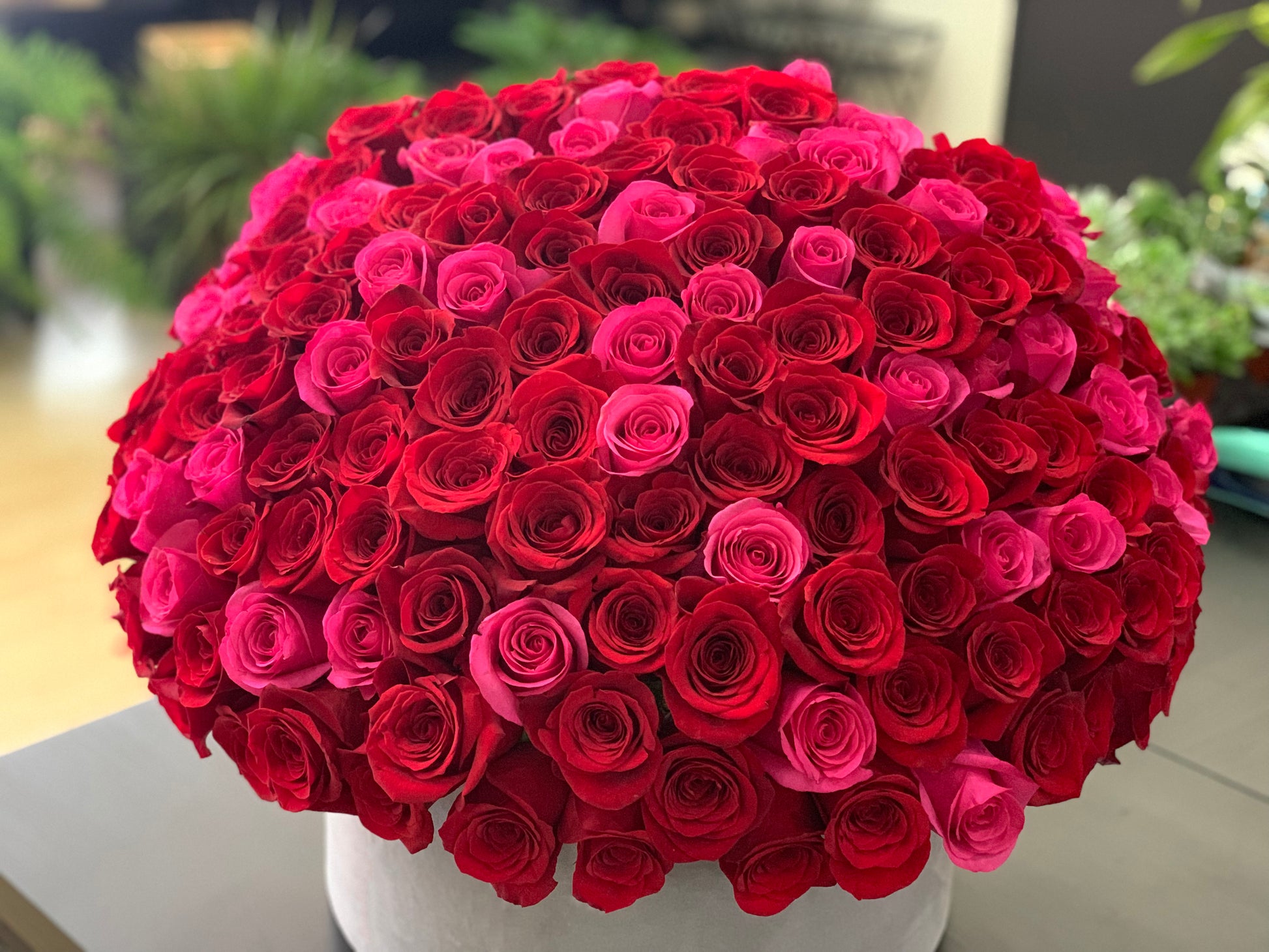 Oversized 150 rose arrangement for anniversary or proposal