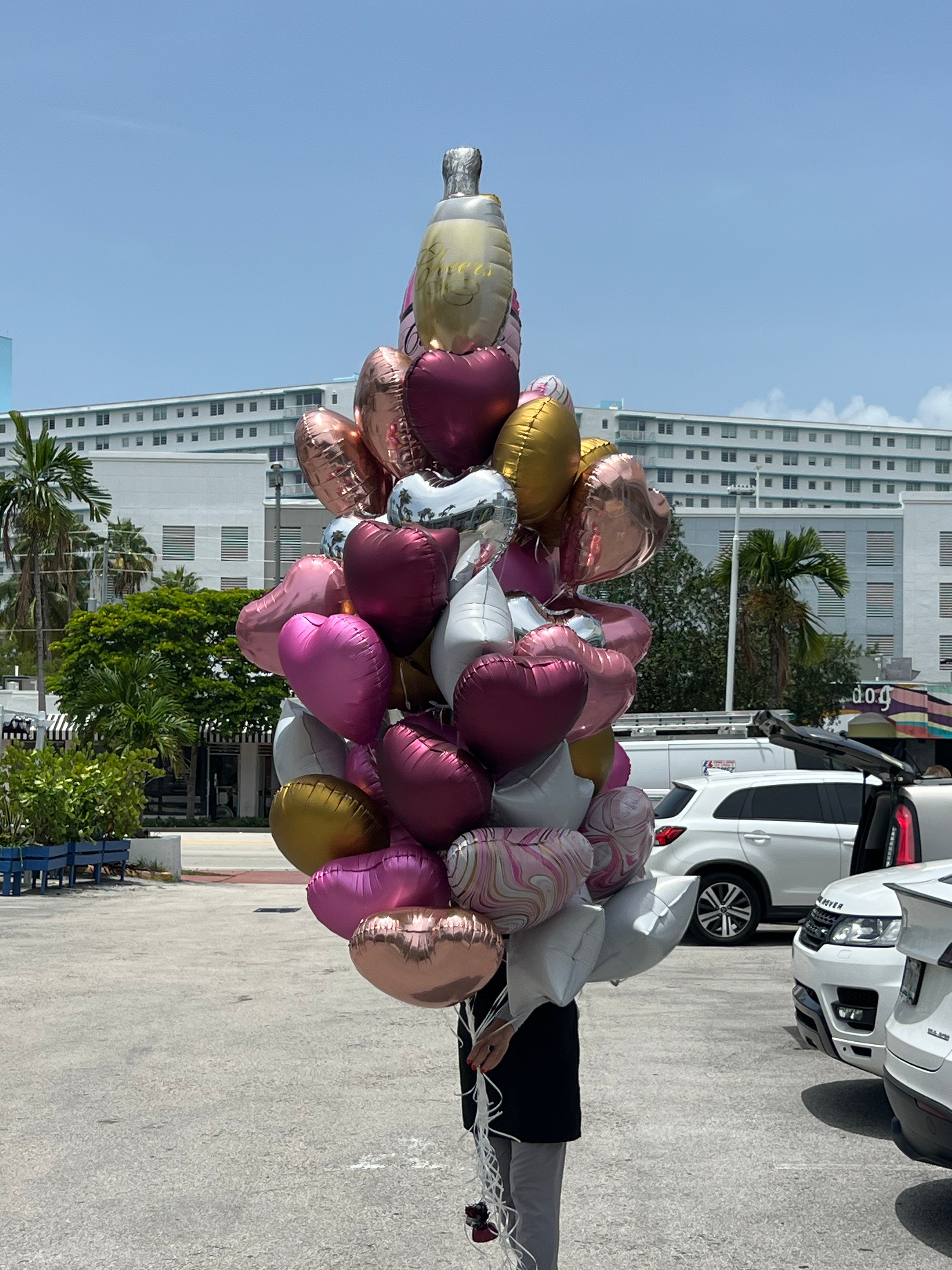 Oversized 50 balloon birthday surprise in Miami