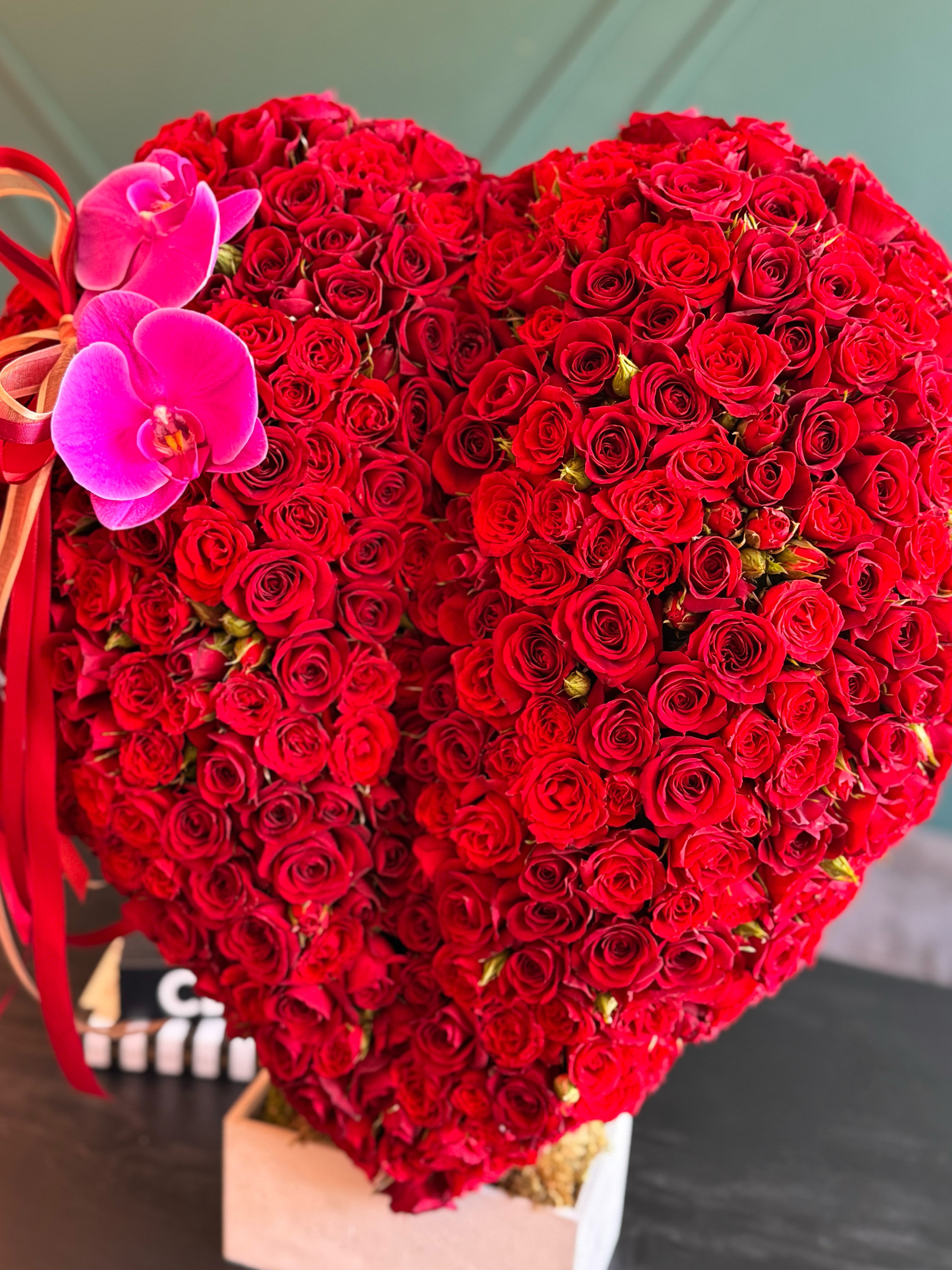 Oversized heart shaped red rose arrangement in Miami