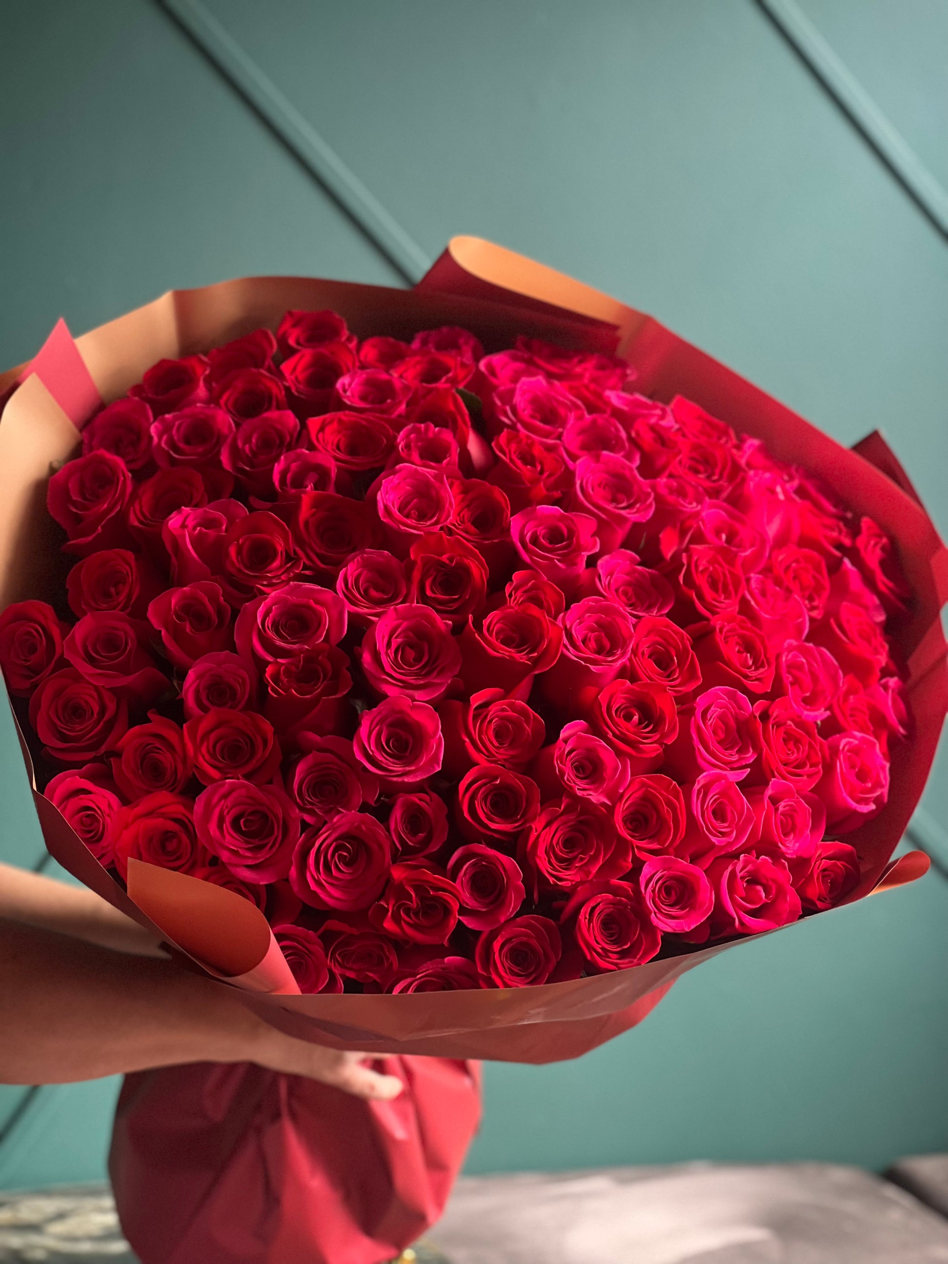 Oversized red and hot pink rose bouquet Miami Beach