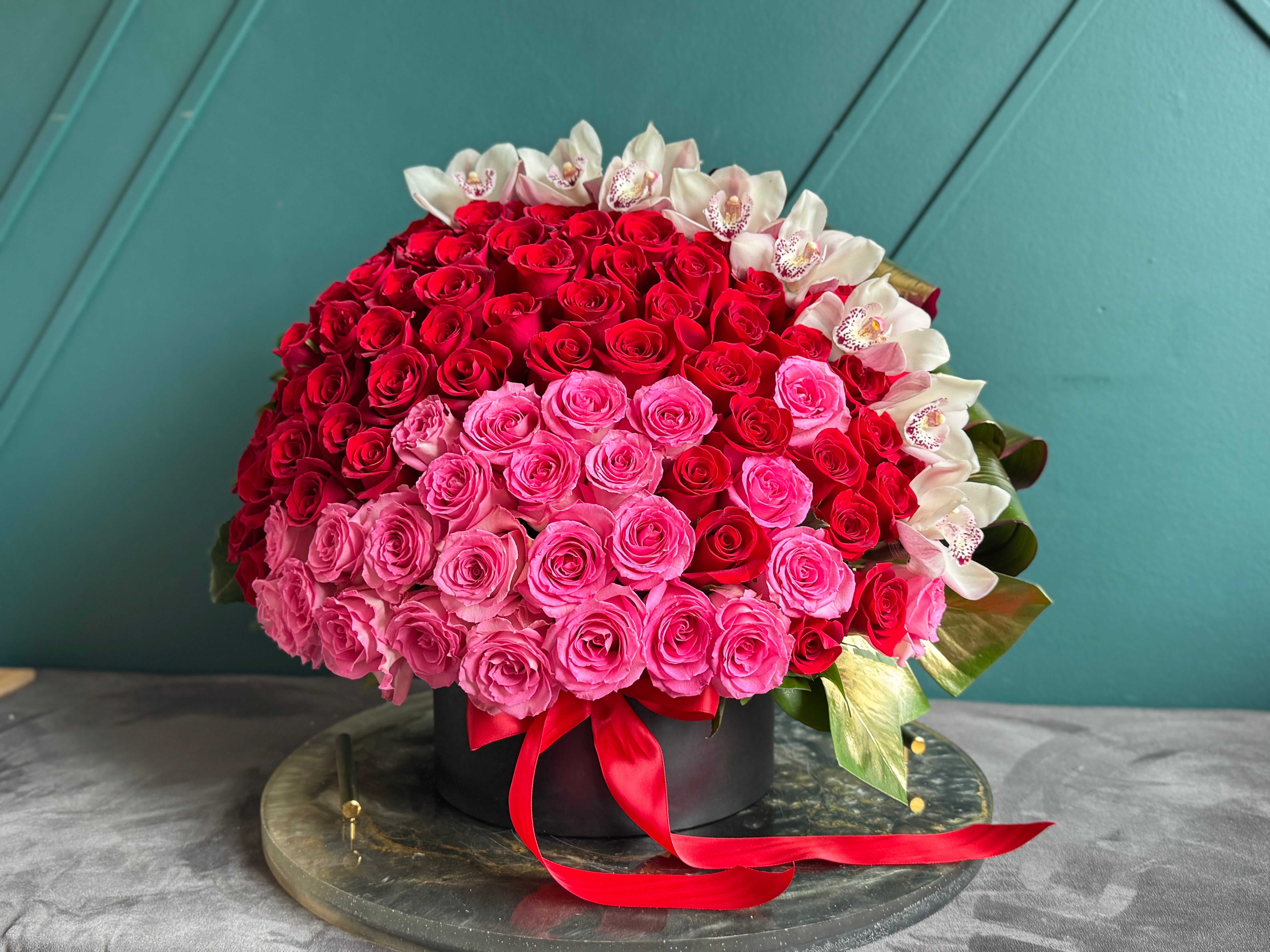 Oversized rose box with premium roses and orchids Miami
