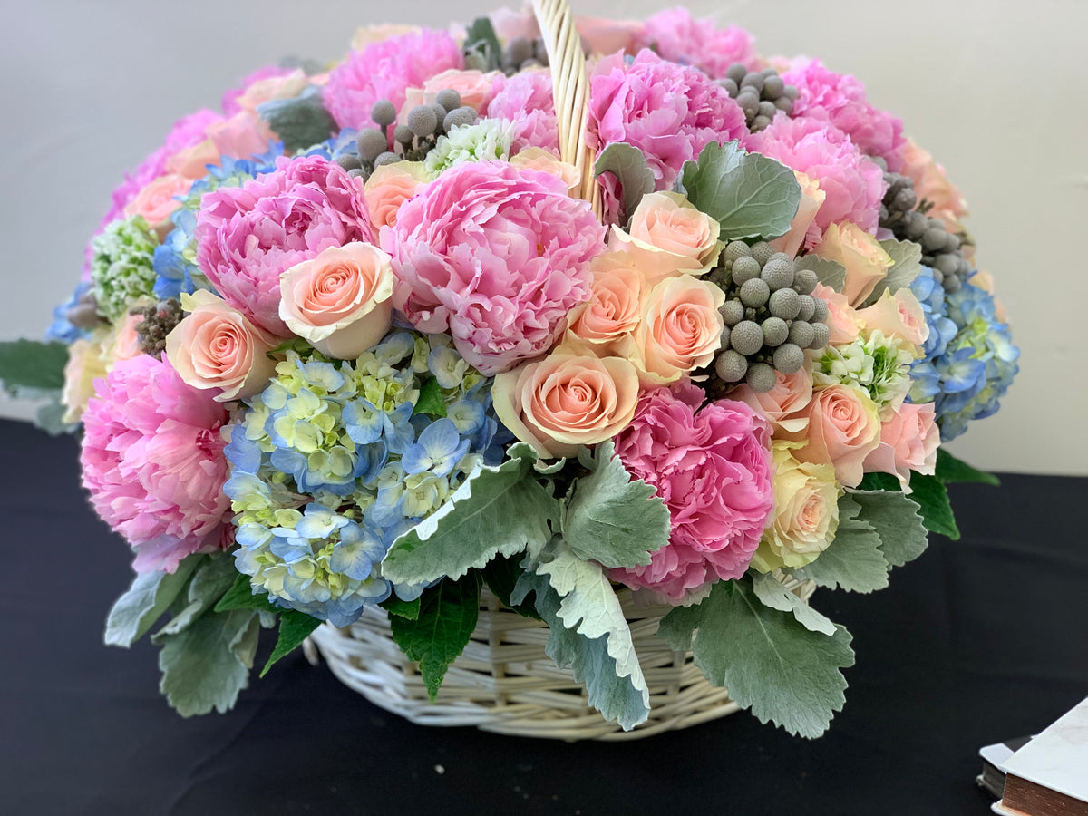 Pastel luxury flower basket for birthday or anniversary delivery
