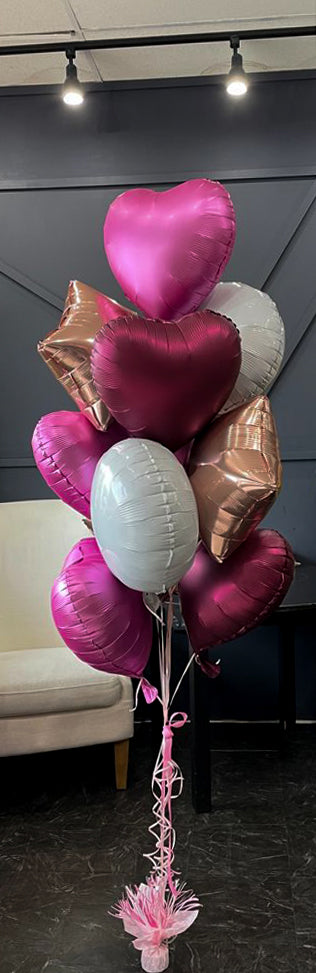 Pink white burgundy and metallic balloon bouquet for Miami delivery