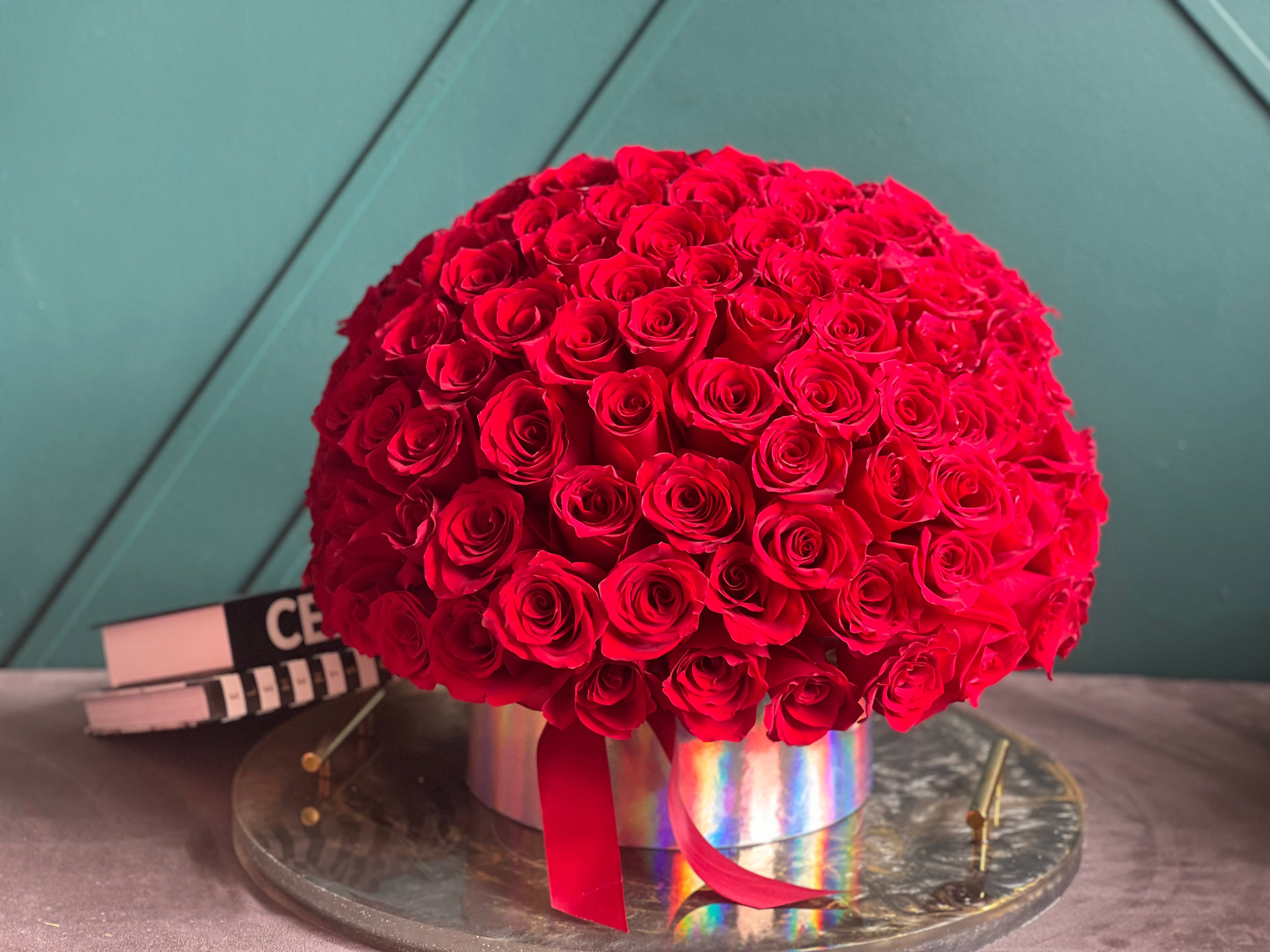 Premium 100 red rose arrangement Miami Beach