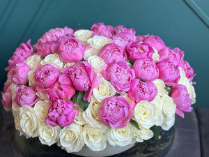 Premium floral arrangement with white roses and blush pink peonies