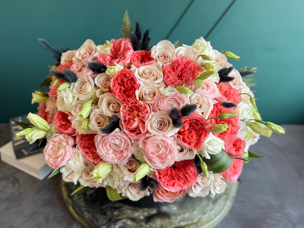 Premium garden roses and ranunculus arrangement Miami