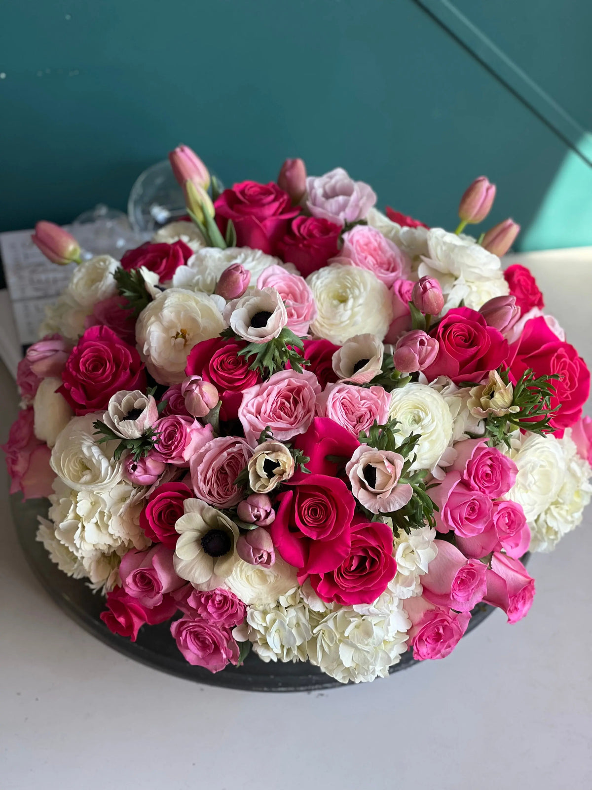 Premium pink and white mixed flower arrangement Miami