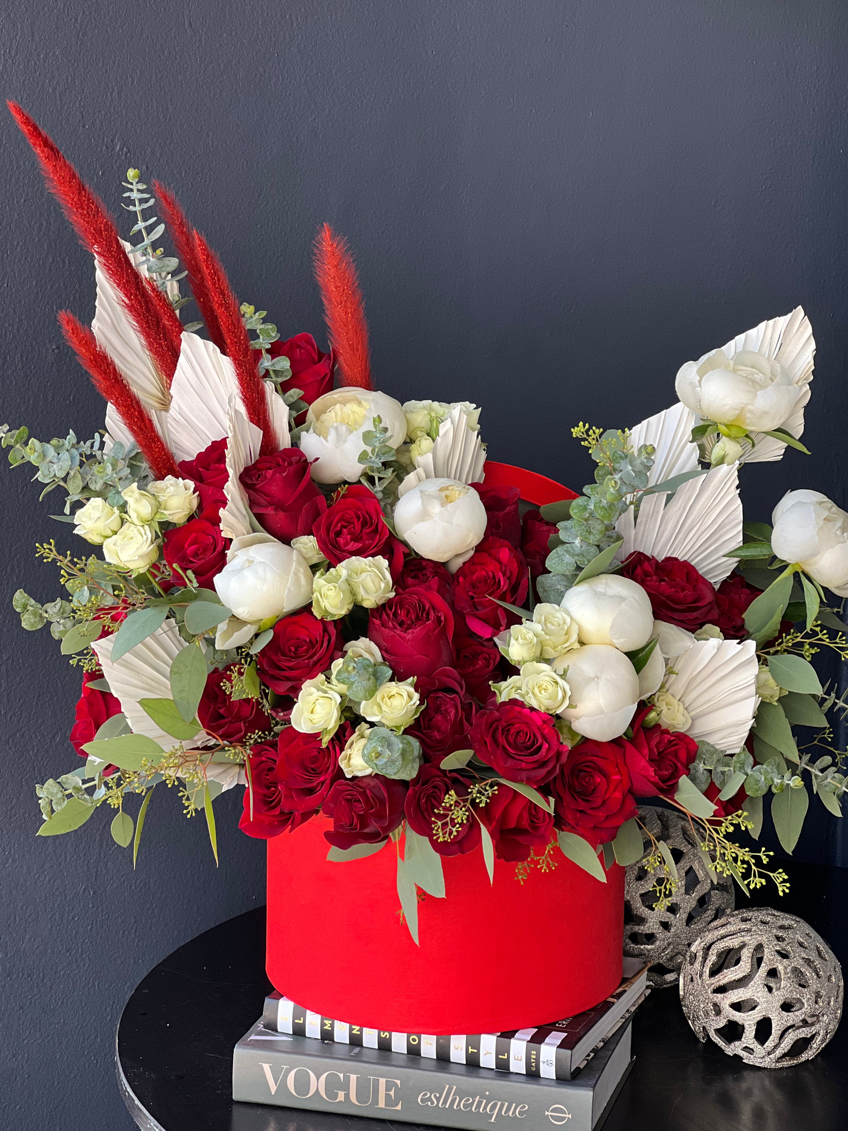 Premium roses and white peonies romantic arrangement Miami