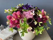 Purple roses orchids arrangement in Miami