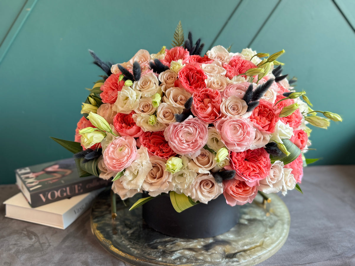 Ranunculus roses and lisianthus luxury arrangement