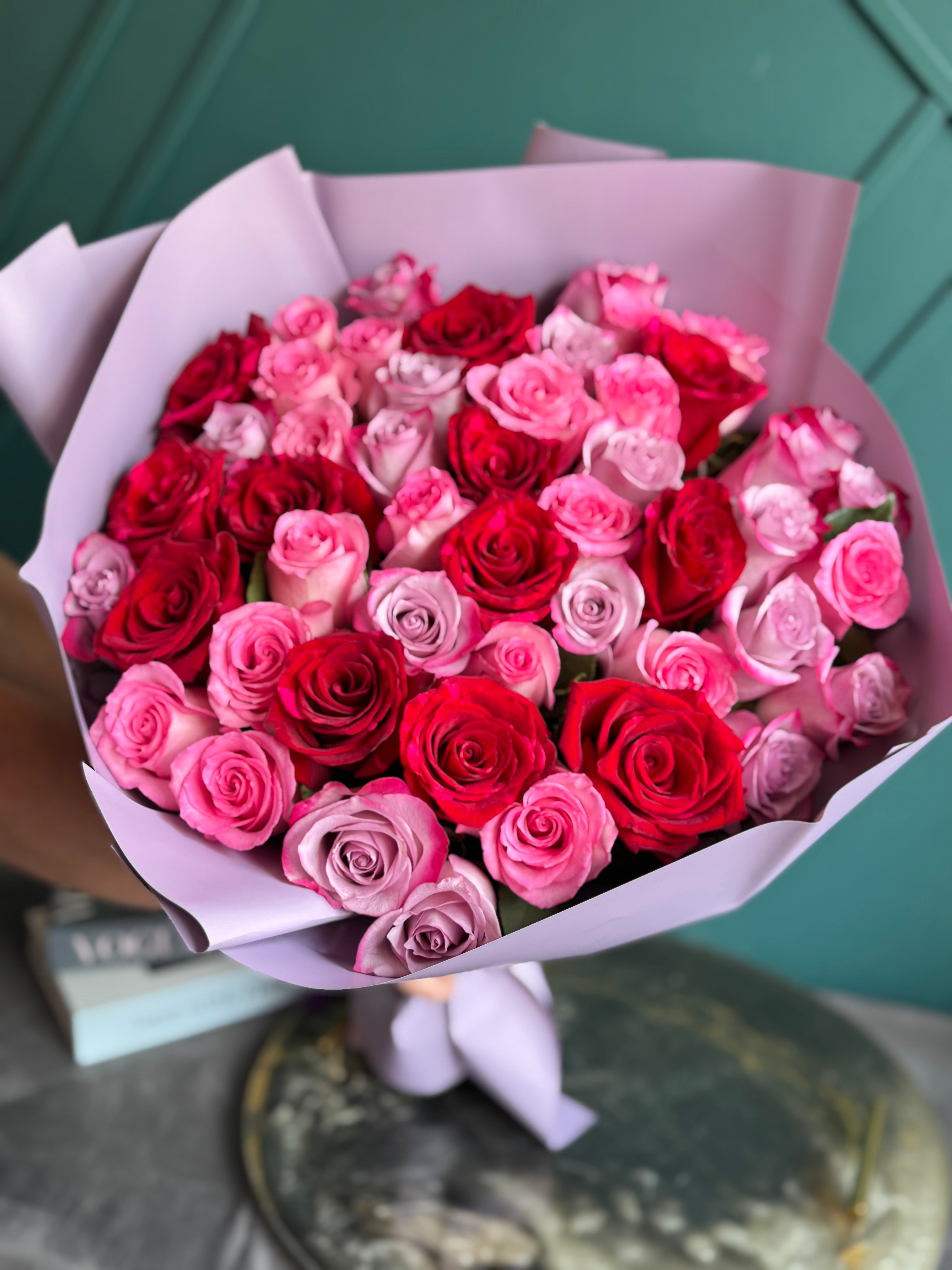 Red light pink and purple rose bouquet Miami Beach