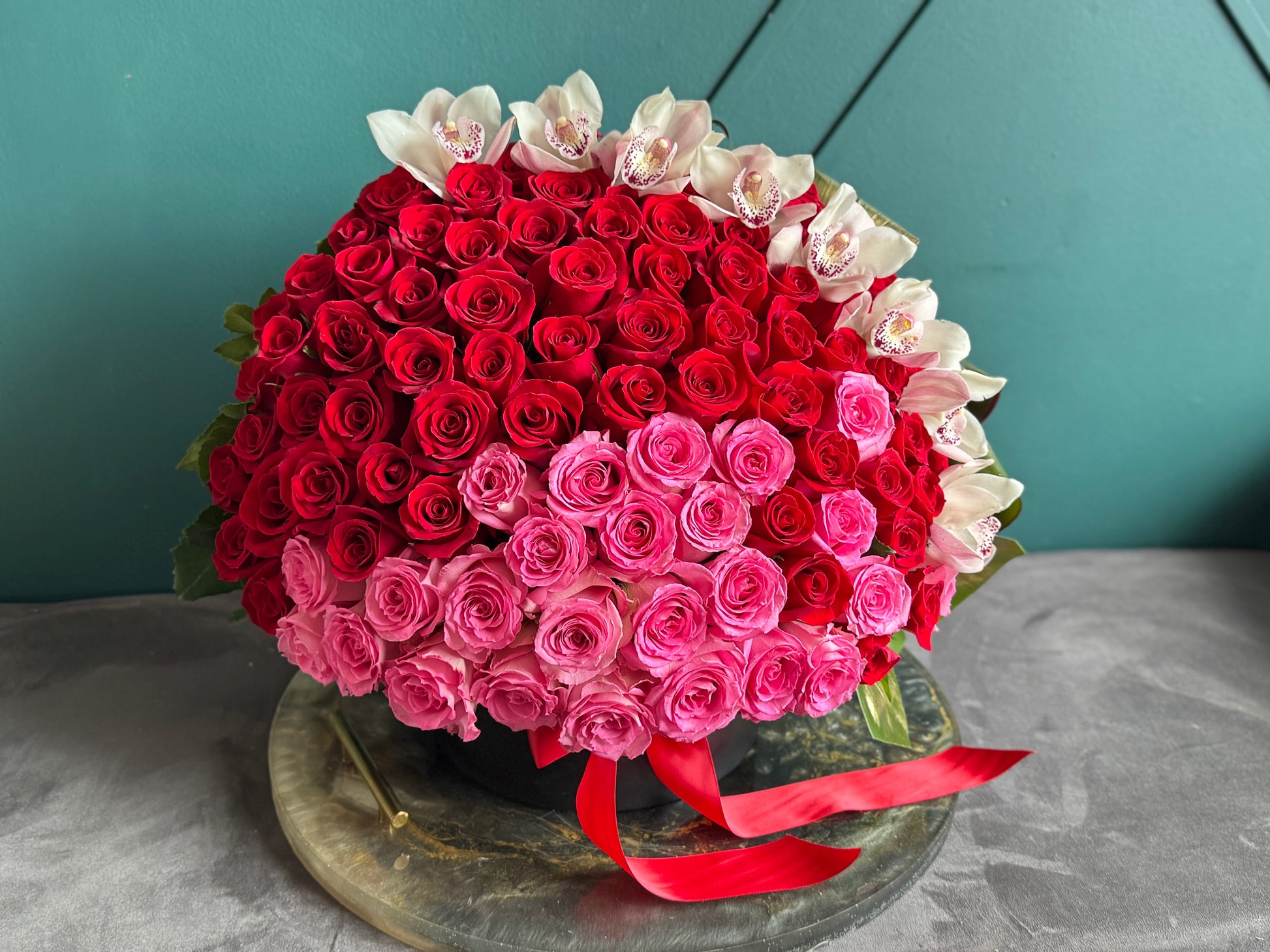 Red pink and white luxury floral arrangement Miami