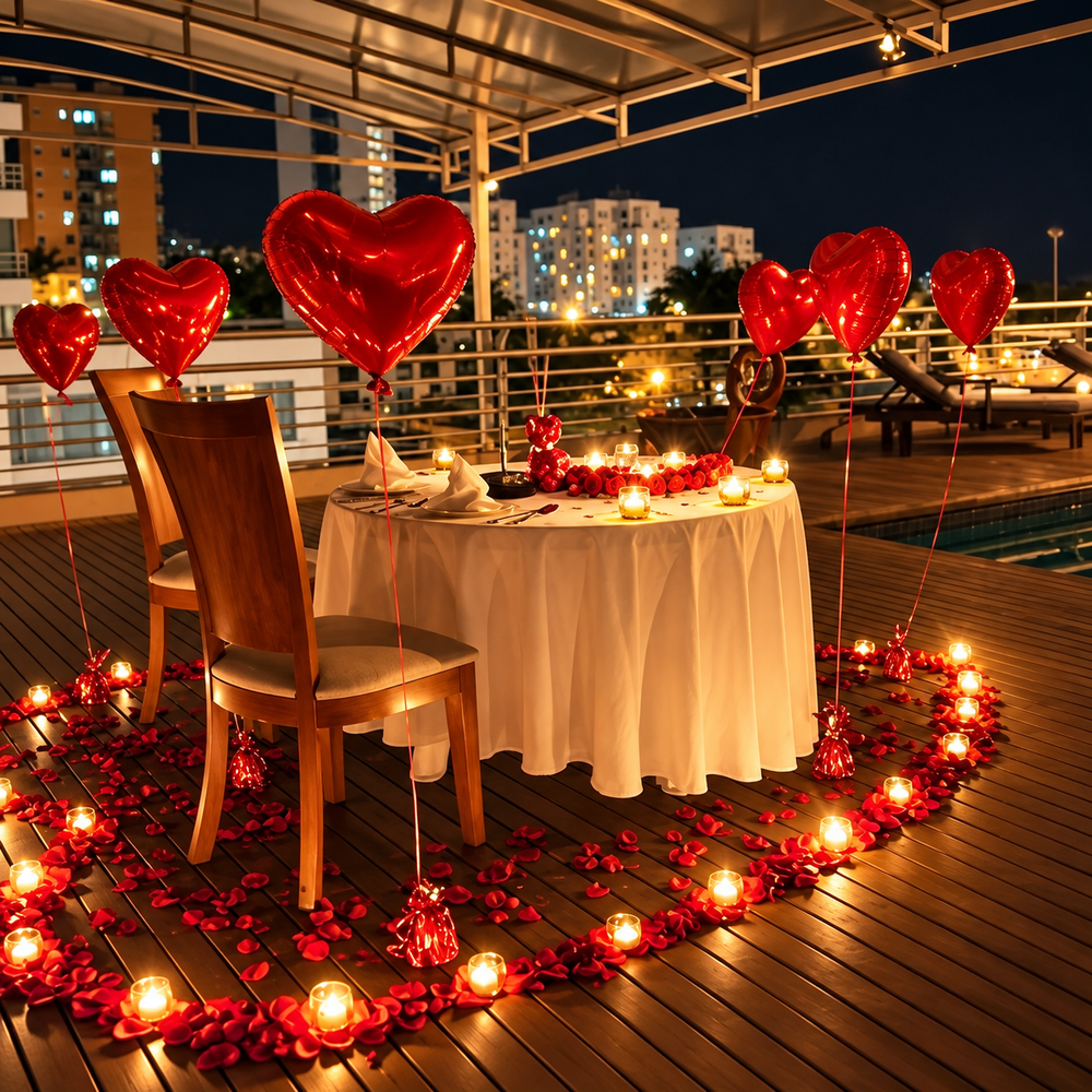 Romantic restaurant proposal in Miami with flowers and candle decor