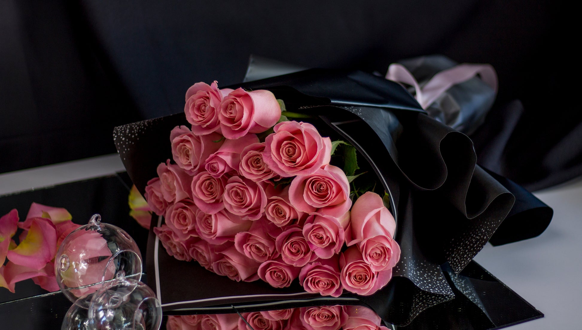 Romantic blush pink roses wrapped for a special occasion