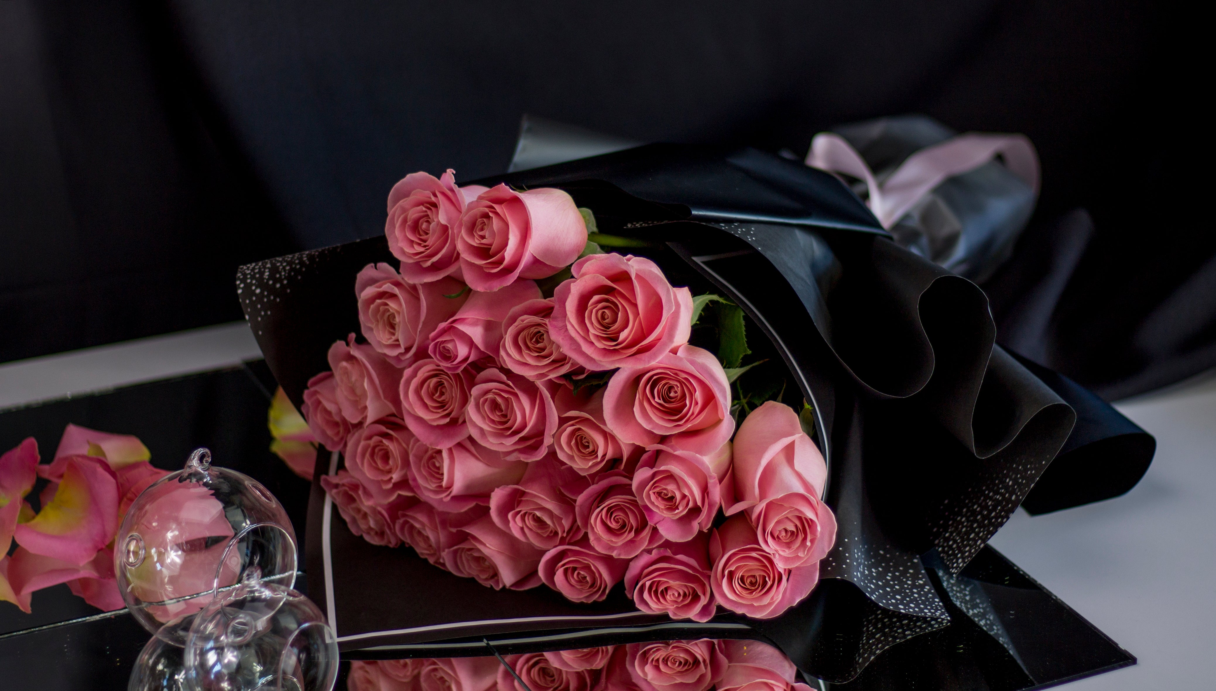 Romantic blush pink roses wrapped for a special occasion