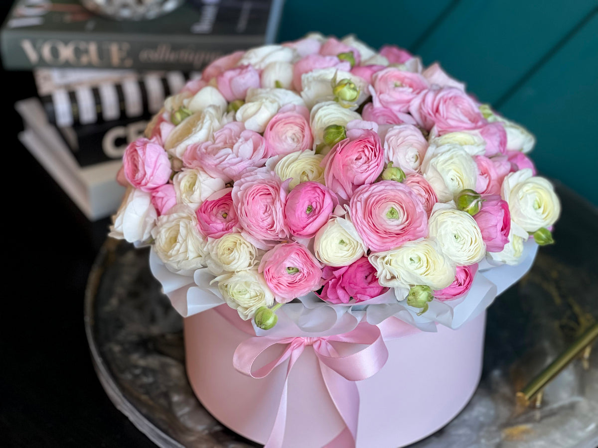 Romantic blush ranunculus flower box for Miami delivery