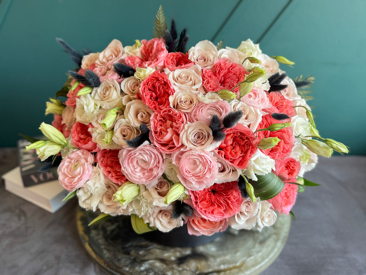 Romantic pink garden rose flower box Miami Beach