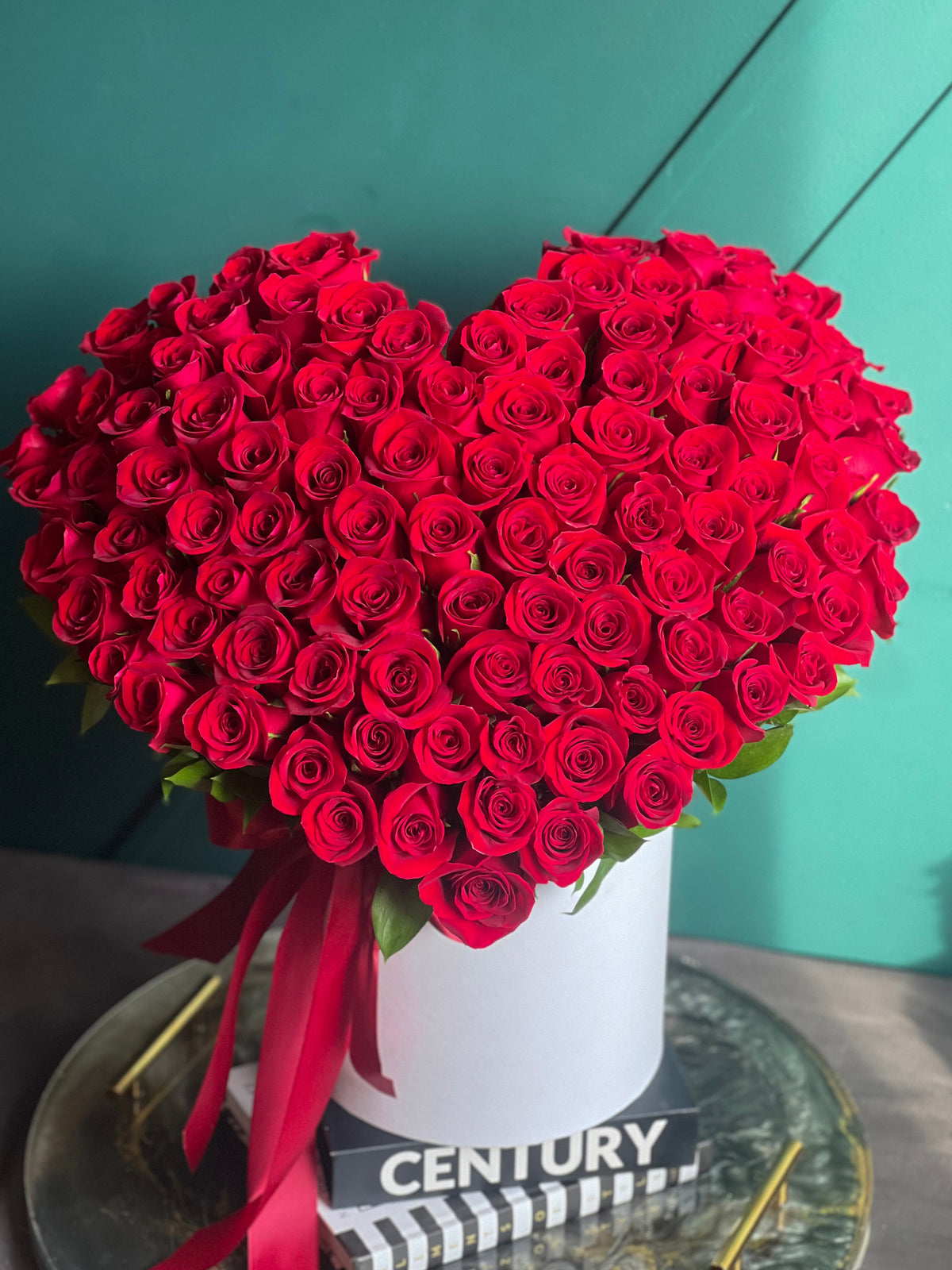 Romantic red rose heart box for anniversary in Miami
