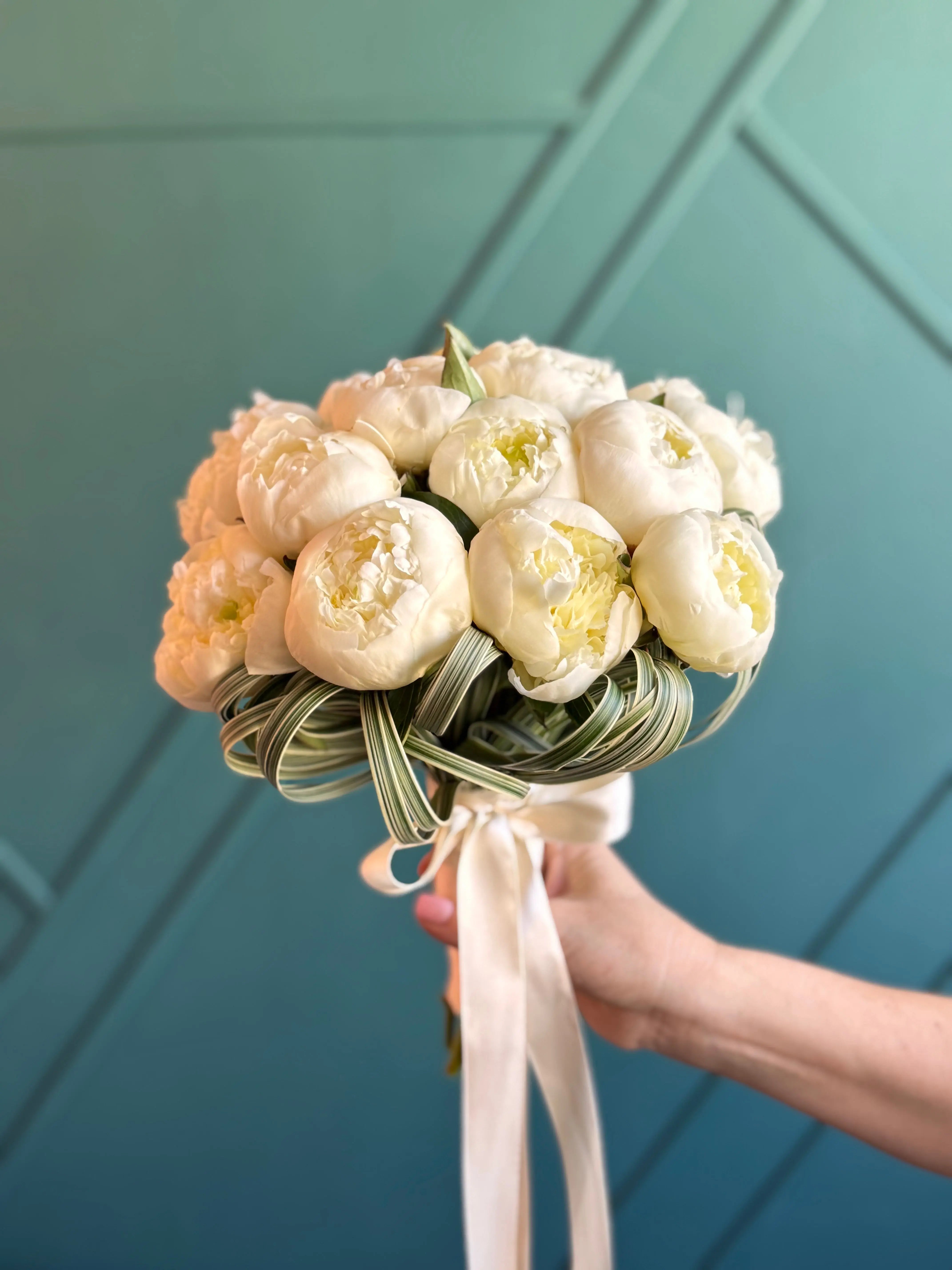 Romantic white peony bridal flowers for Miami Beach wedding