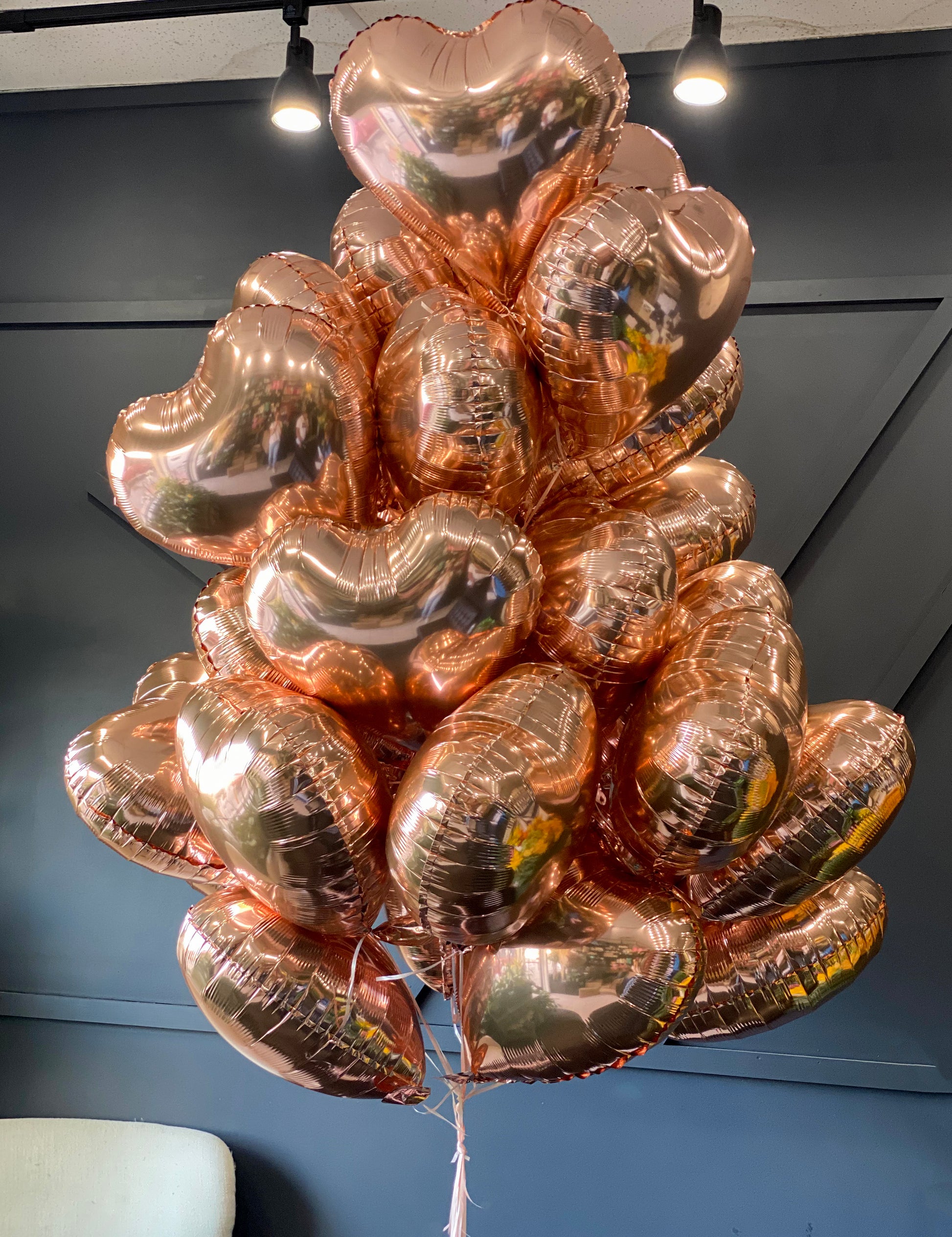 Rose gold heart balloon arrangement for birthdays and anniversaries