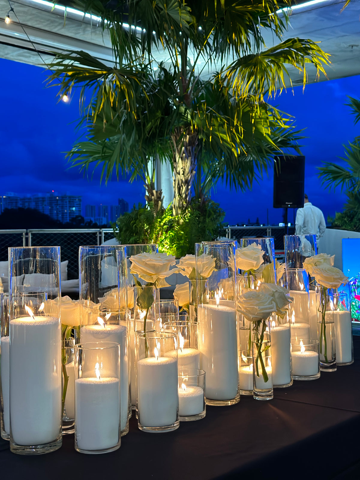 Small tabletop candle installation for a romantic dinner